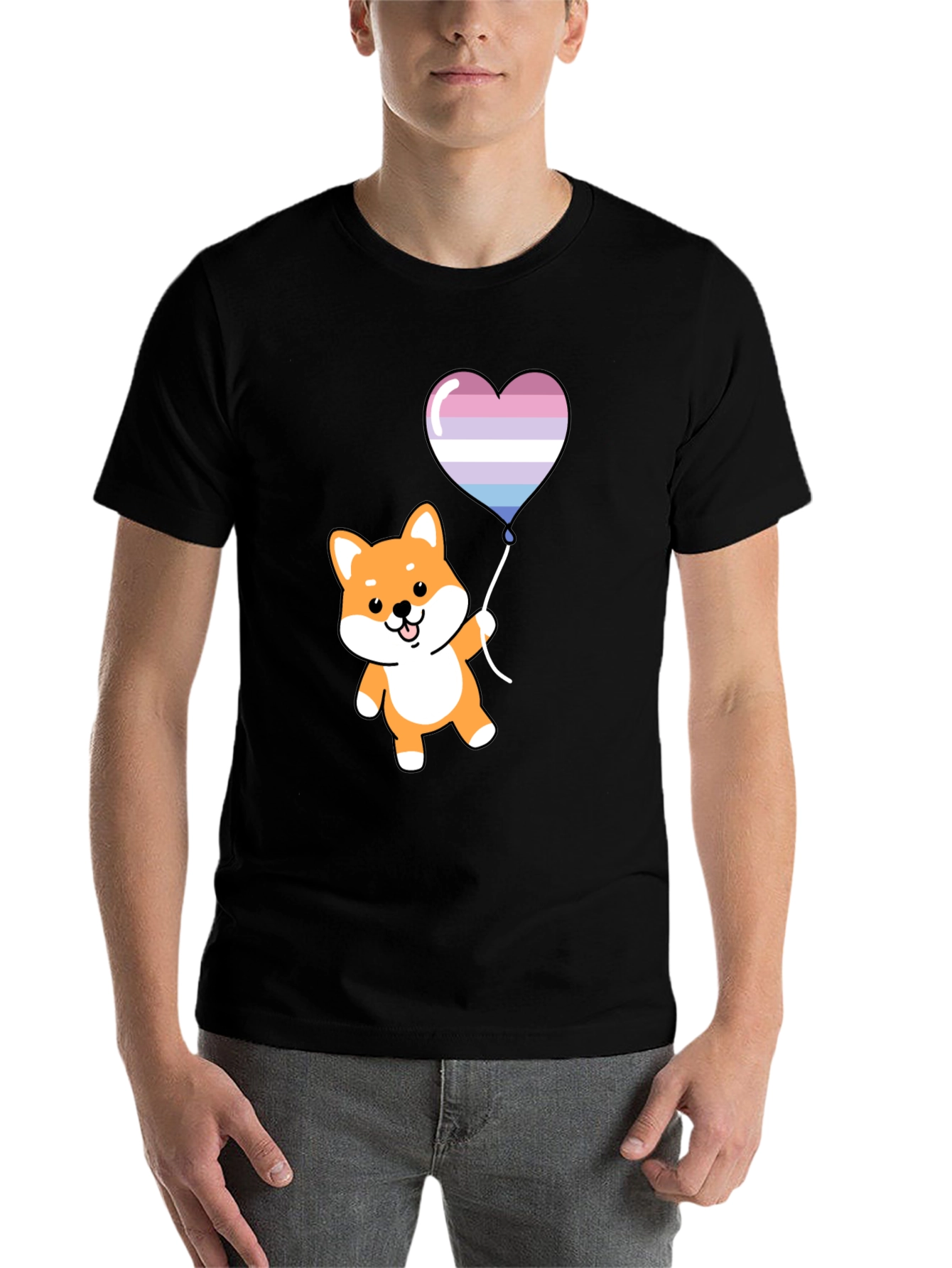 Black Shiba Inu Heart Balloon Graphic Tee view 7