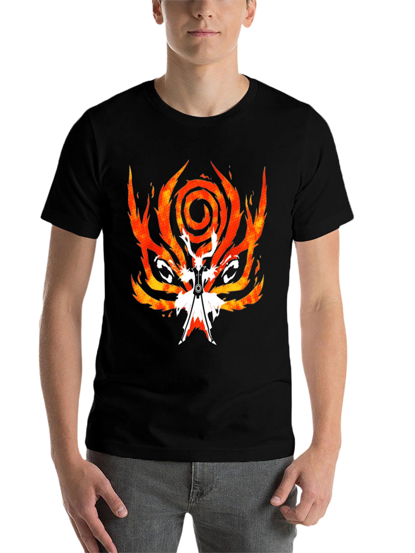 Black Fiery Anime Graphic Tee - Black Cotton Blend view 7