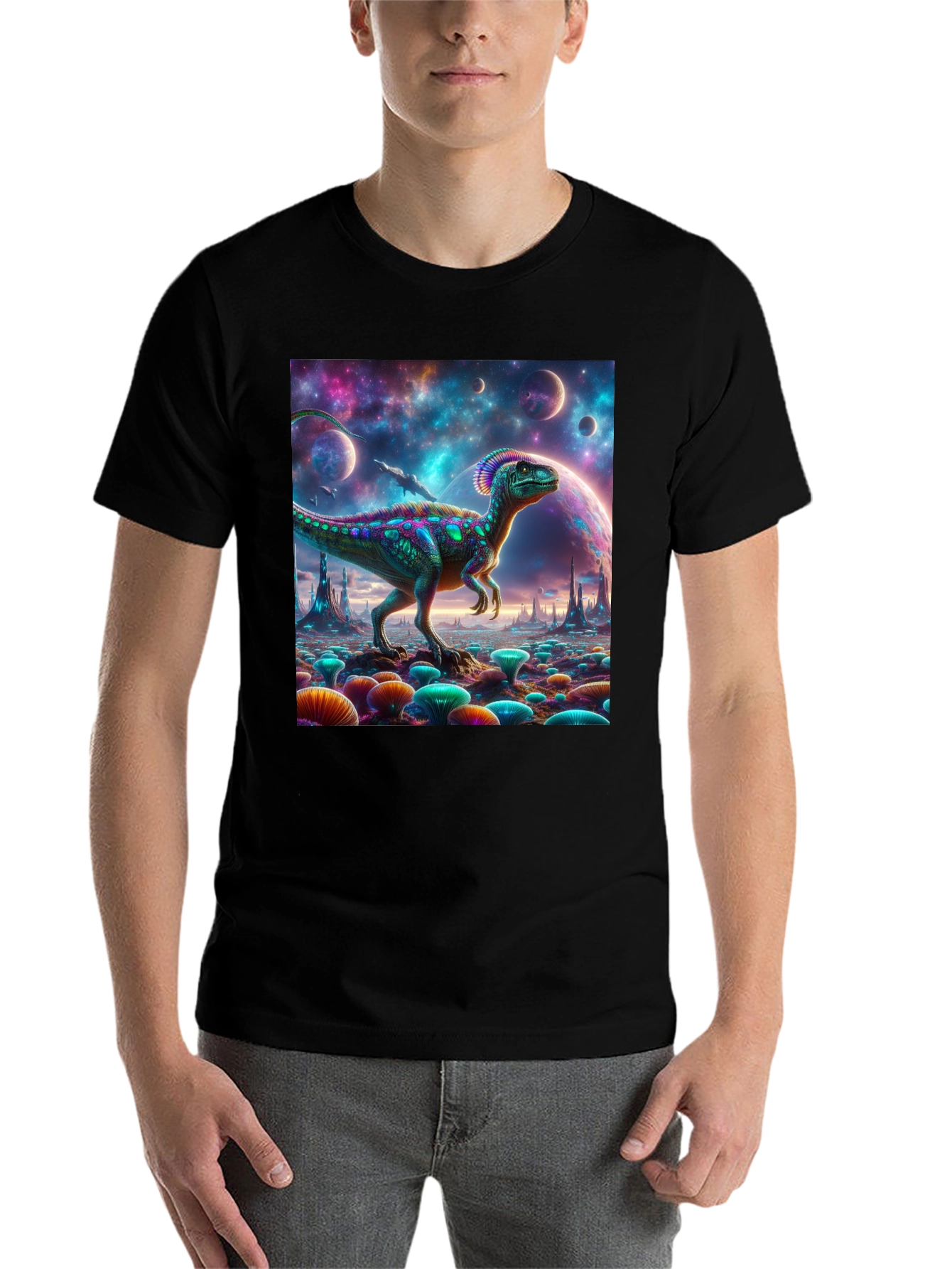 Black Dino Galaxy T-Shirt view 7