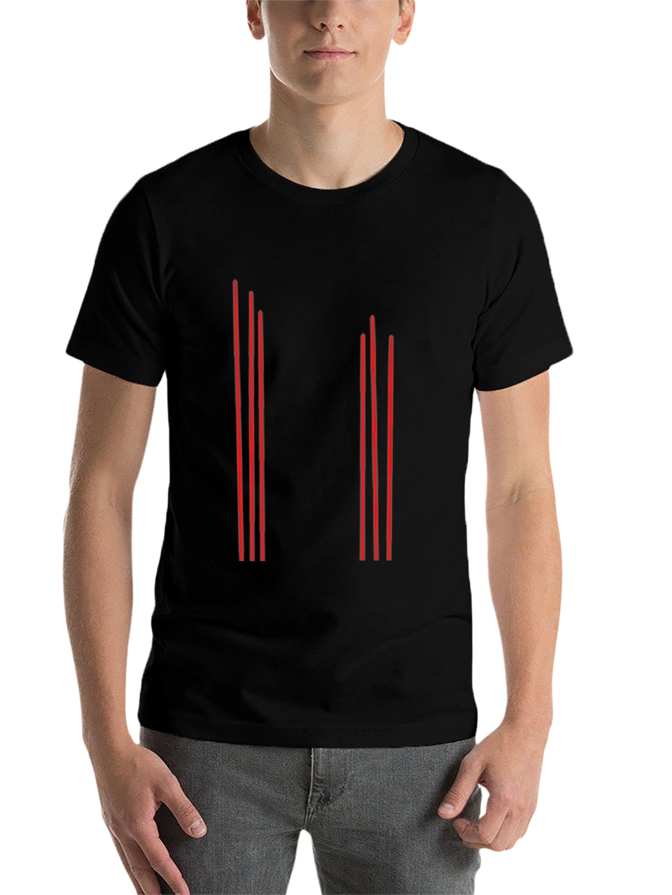 Black Modern Minimalist Vertical Line Graphic Tee - Black view 7