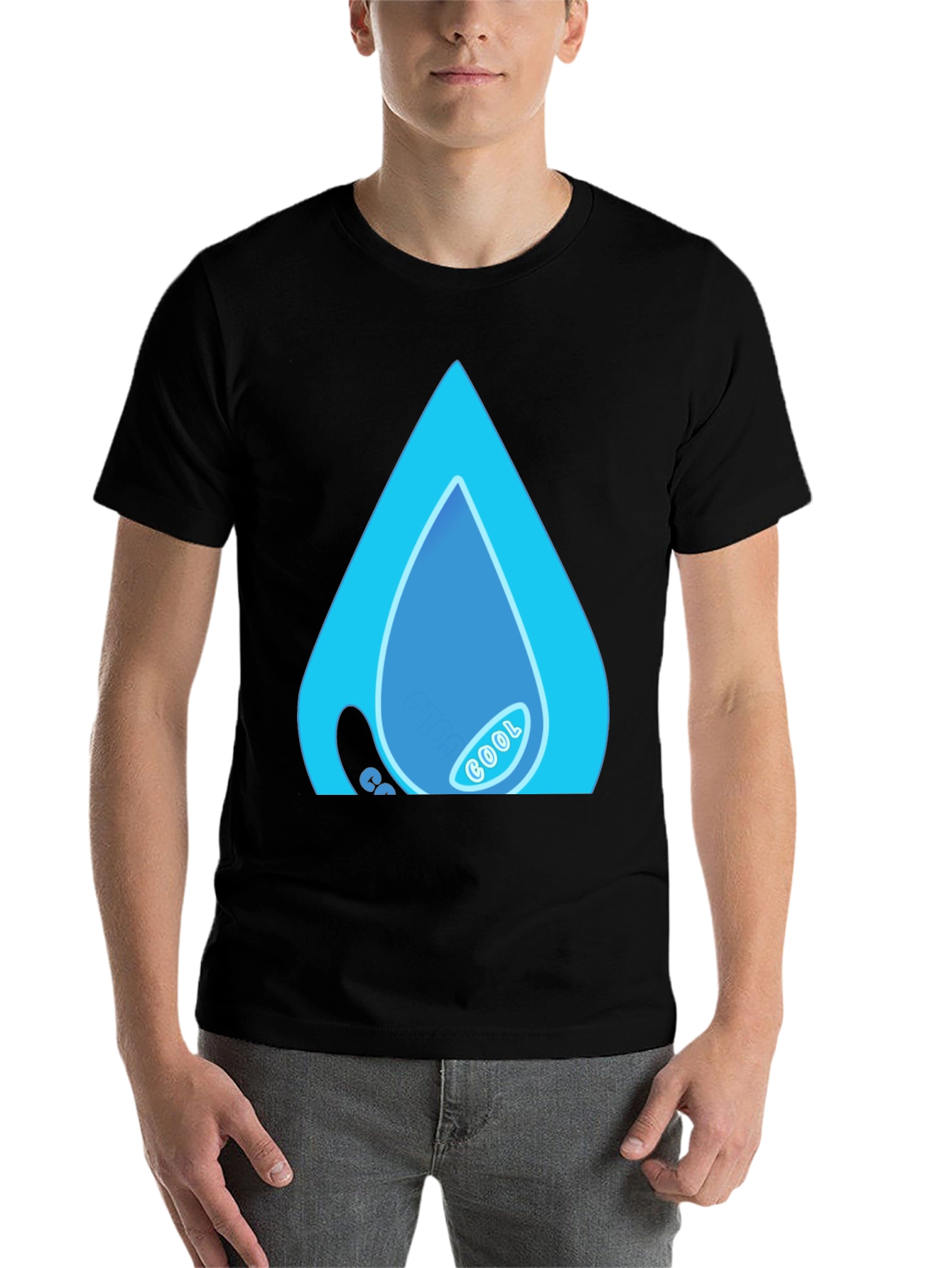 Black Cool Water Drop Graphic Black T-Shirt view 7