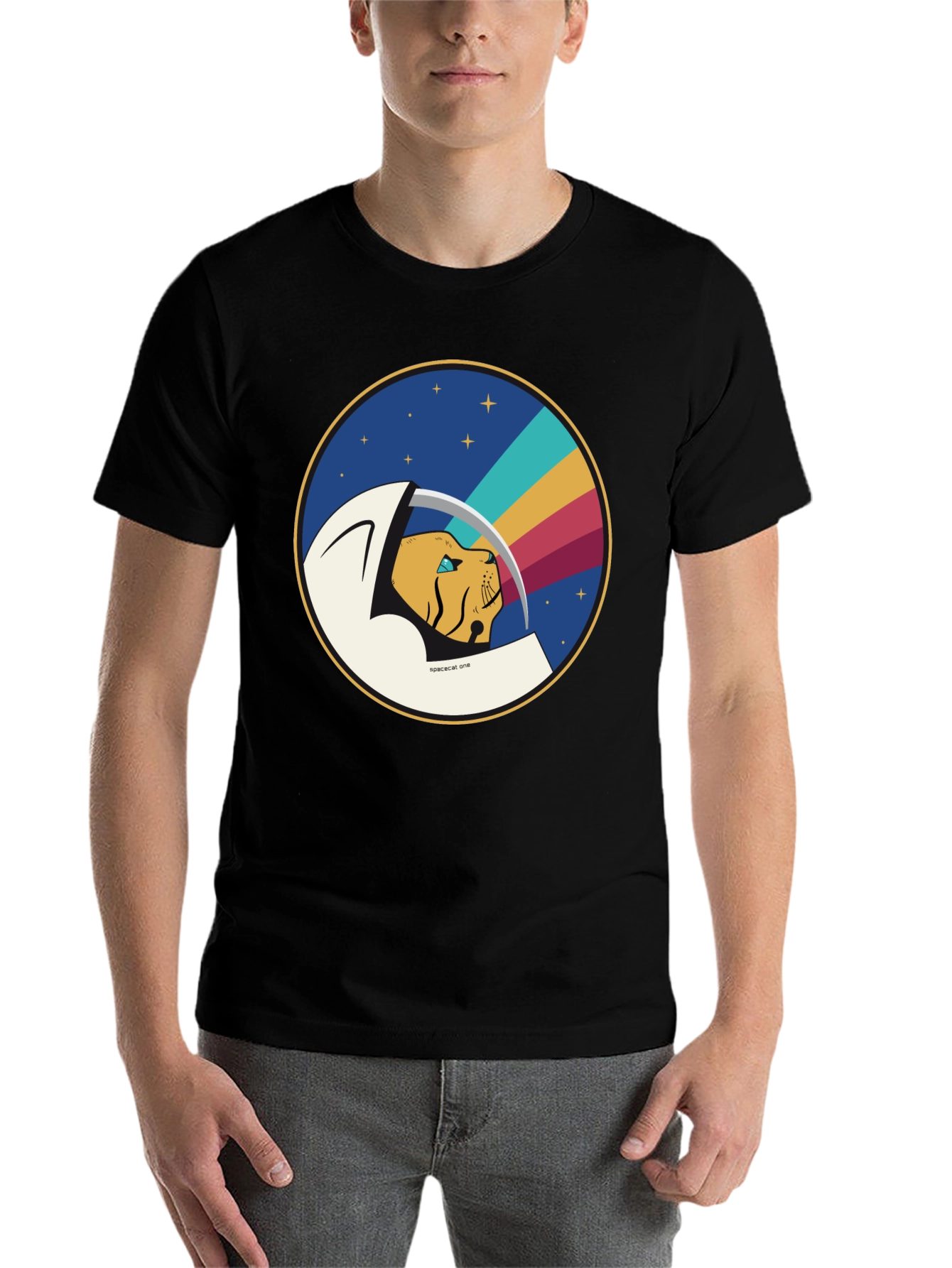 Black Space Cat One Graphic T-Shirt view 7