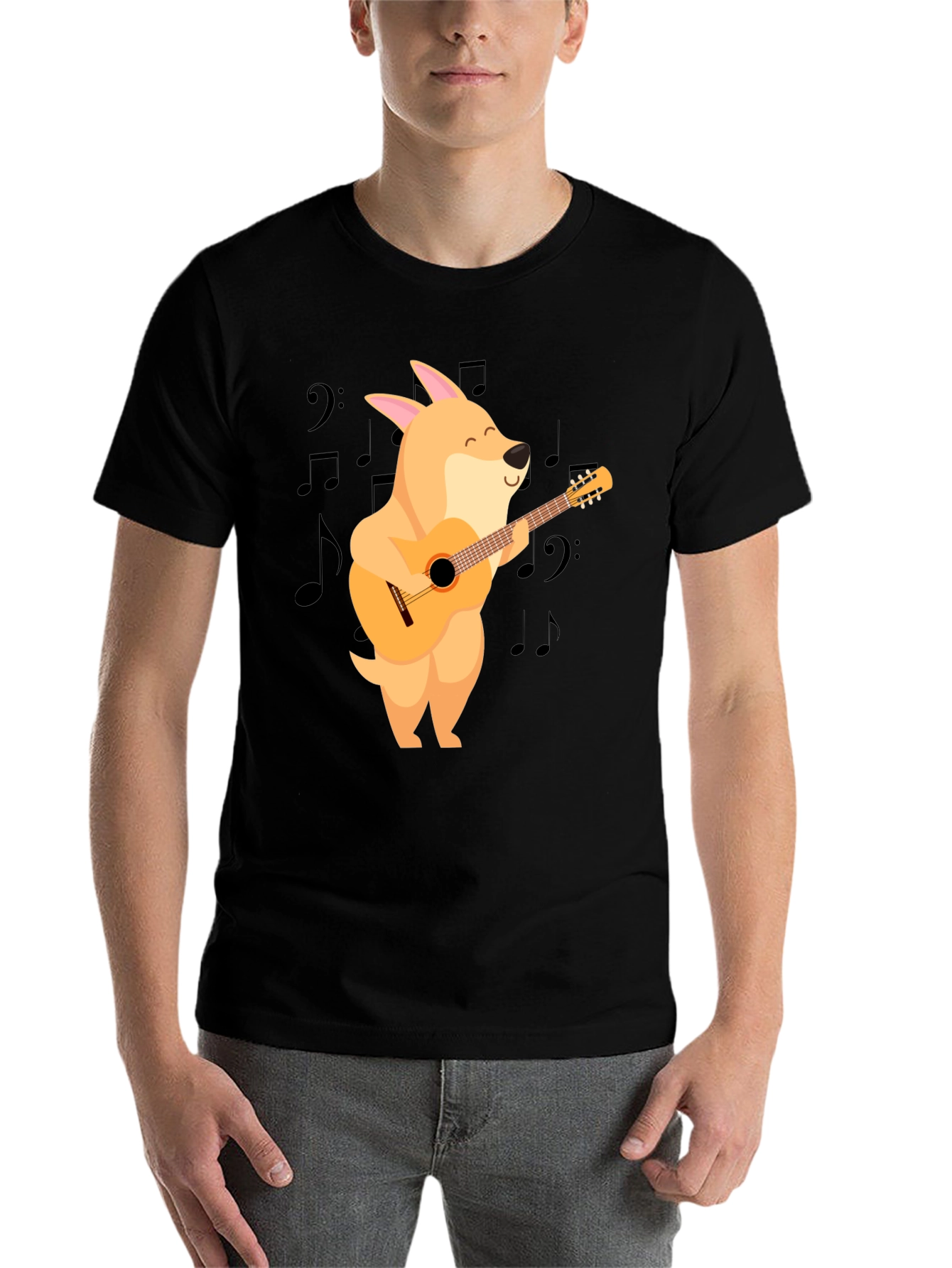 Black Dog Playing Guitar Black T-Shirt view 7