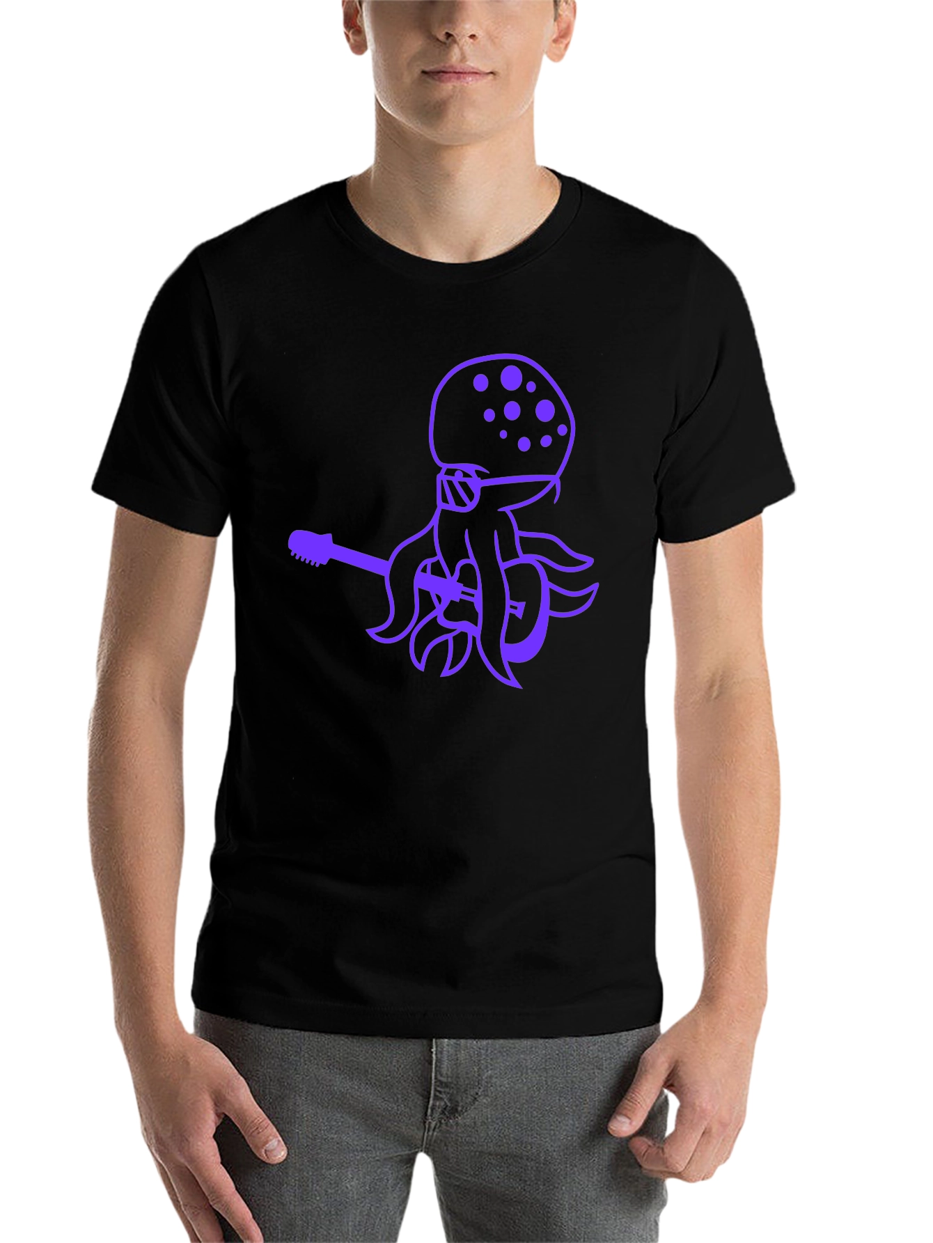 Black Octopus Guitar Player Black T-Shirt view 7