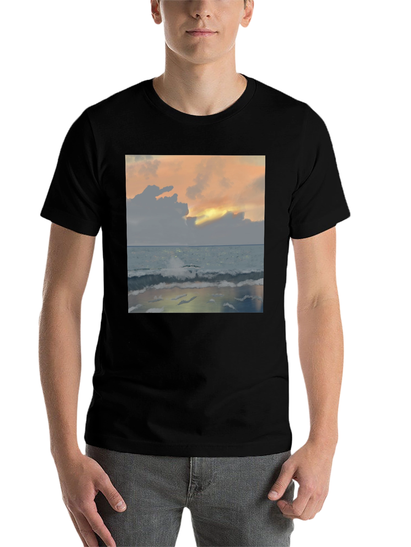 Black Ocean Sunset T-Shirt - Black Crew Neck view 7