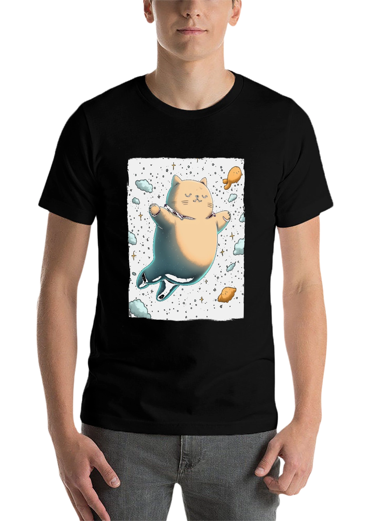 Black Space Cat T-Shirt - Adorable Feline in the Cosmos! view 7