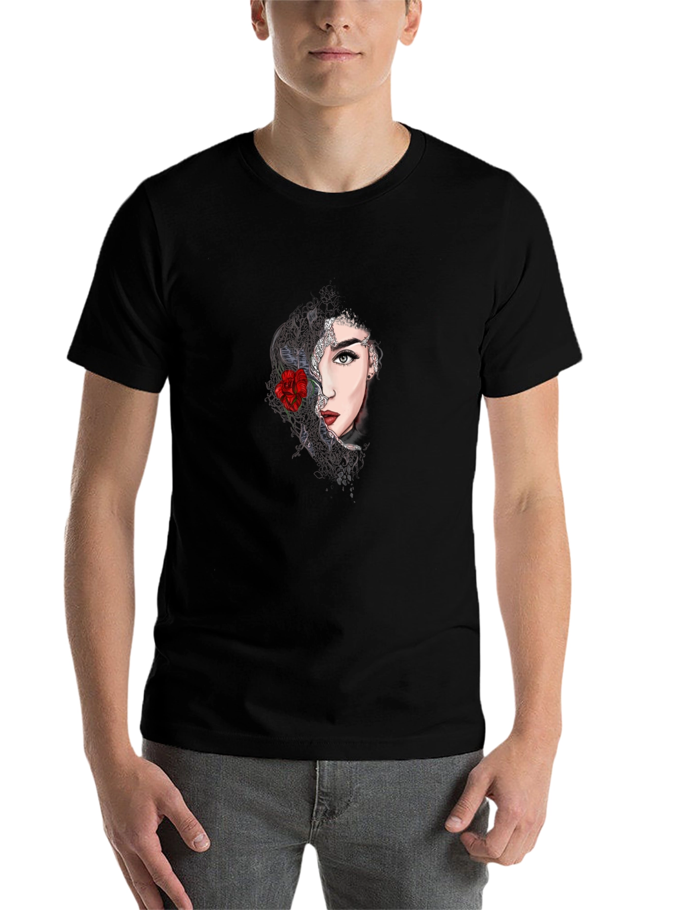Black Woman With Rose Graphic Tee - Stylish Casual Top view 7
