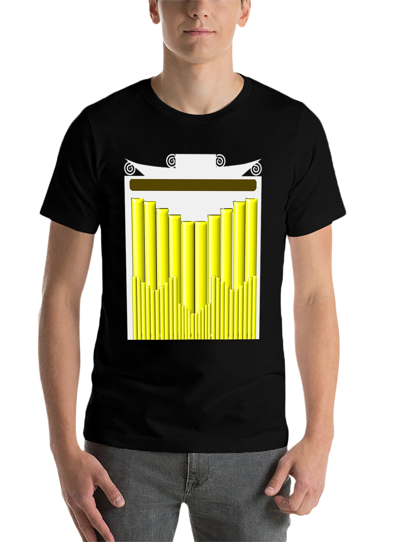 Black Abstract Graphic Tee - Modern Yellow Bars Design view 7