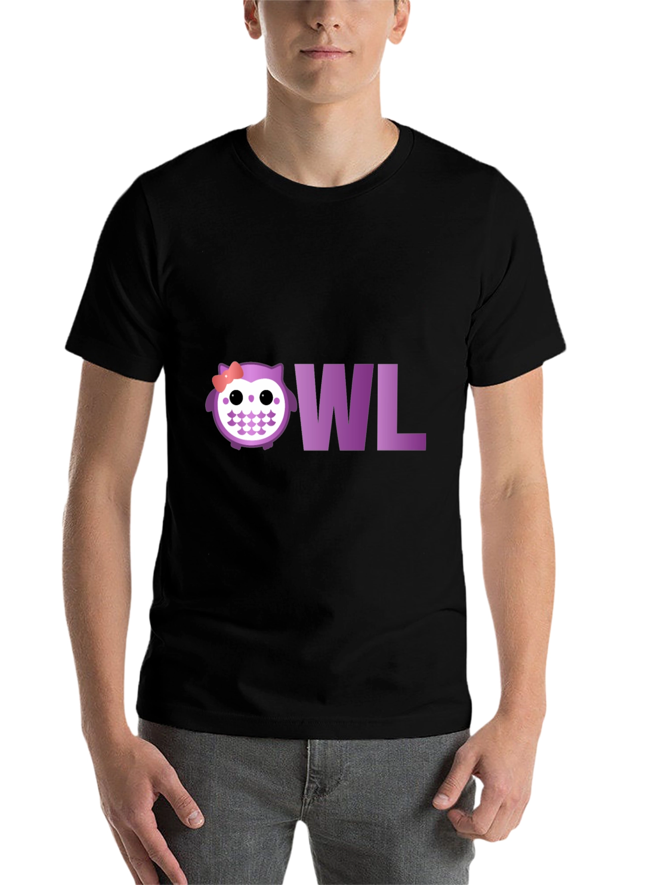 Black Cute Owl T-Shirt - Purple Graphic Tee view 7