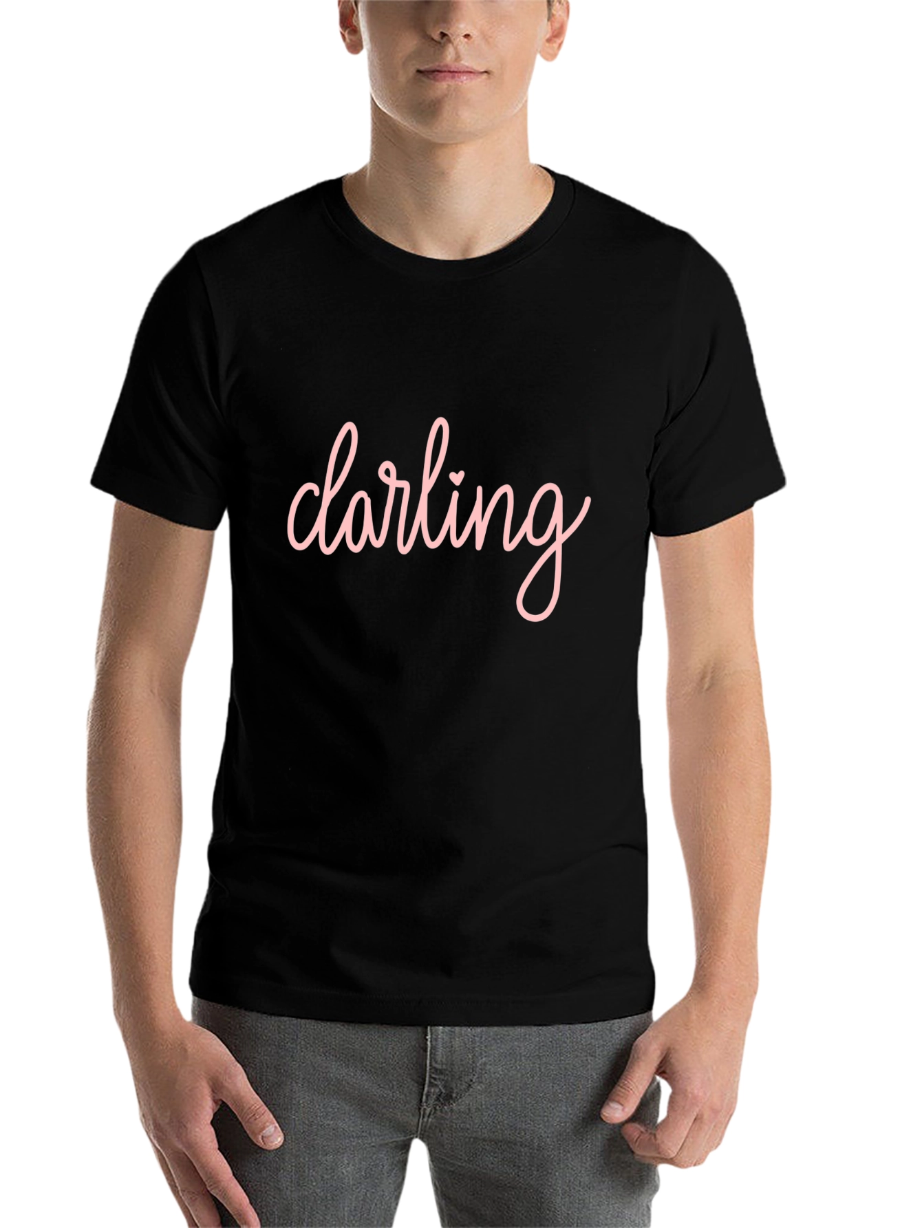 Black Darling Graphic Tee - Soft Pink Print, Black Cotton Shirt view 7
