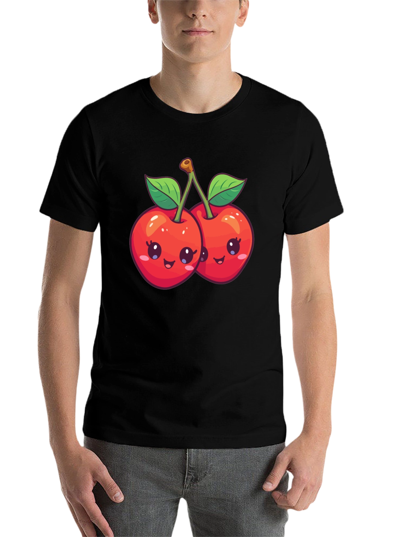 Black Kawaii Cherry Graphic Tee - Cute Fruit Shirt view 7