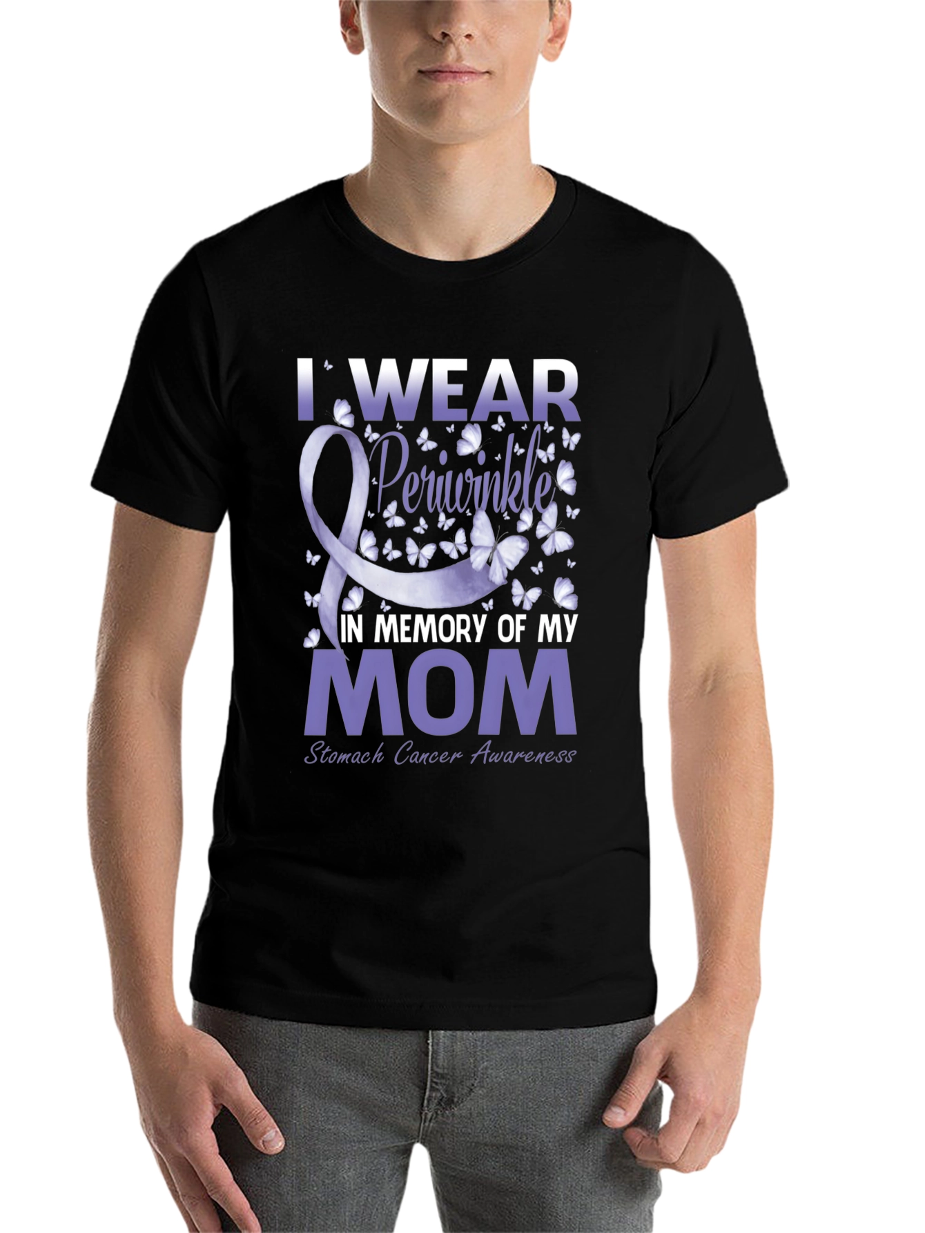 Black I Wear Periwinkle Stomach Cancer Awareness T-Shirt view 7