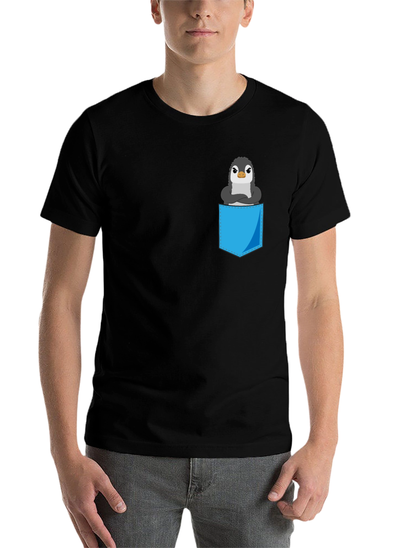Black Penguin Pocket T-Shirt - Cute Graphic Tee view 7