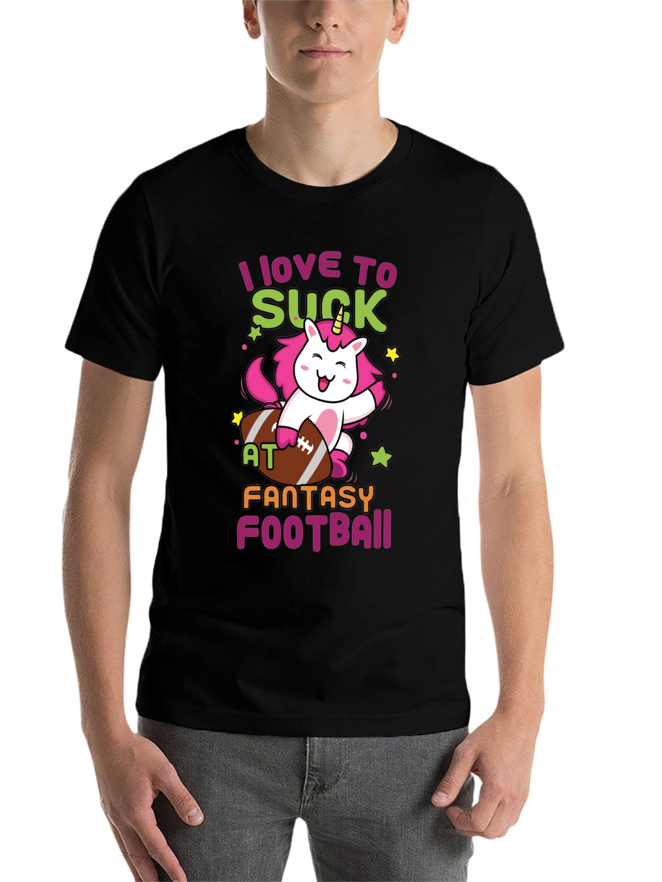 Black Unicorn Fantasy Football T-Shirt - I Love To Suck At... view 7