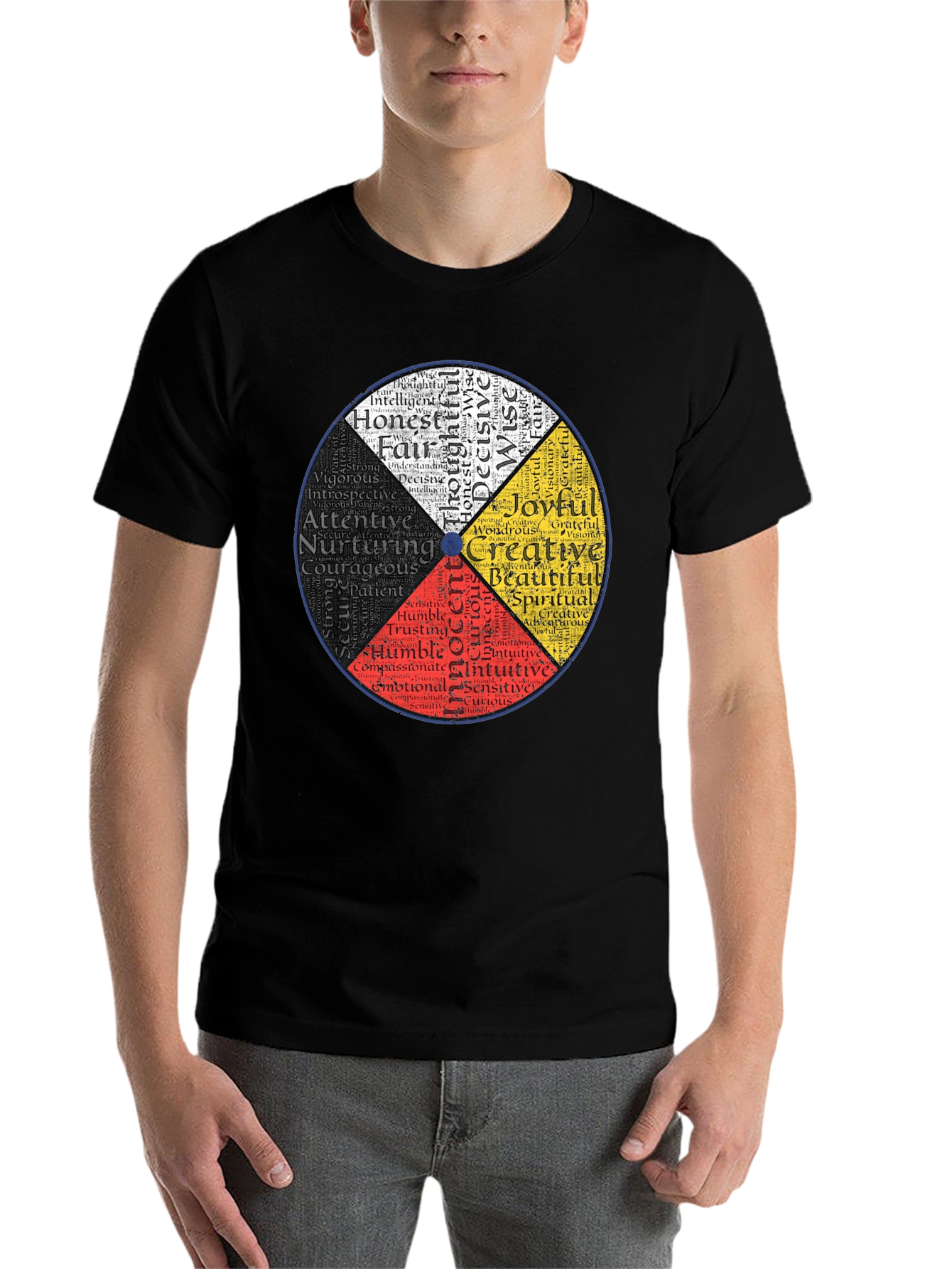 Black Medicine Wheel Black T-Shirt: Indigenous Wisdom Design view 7
