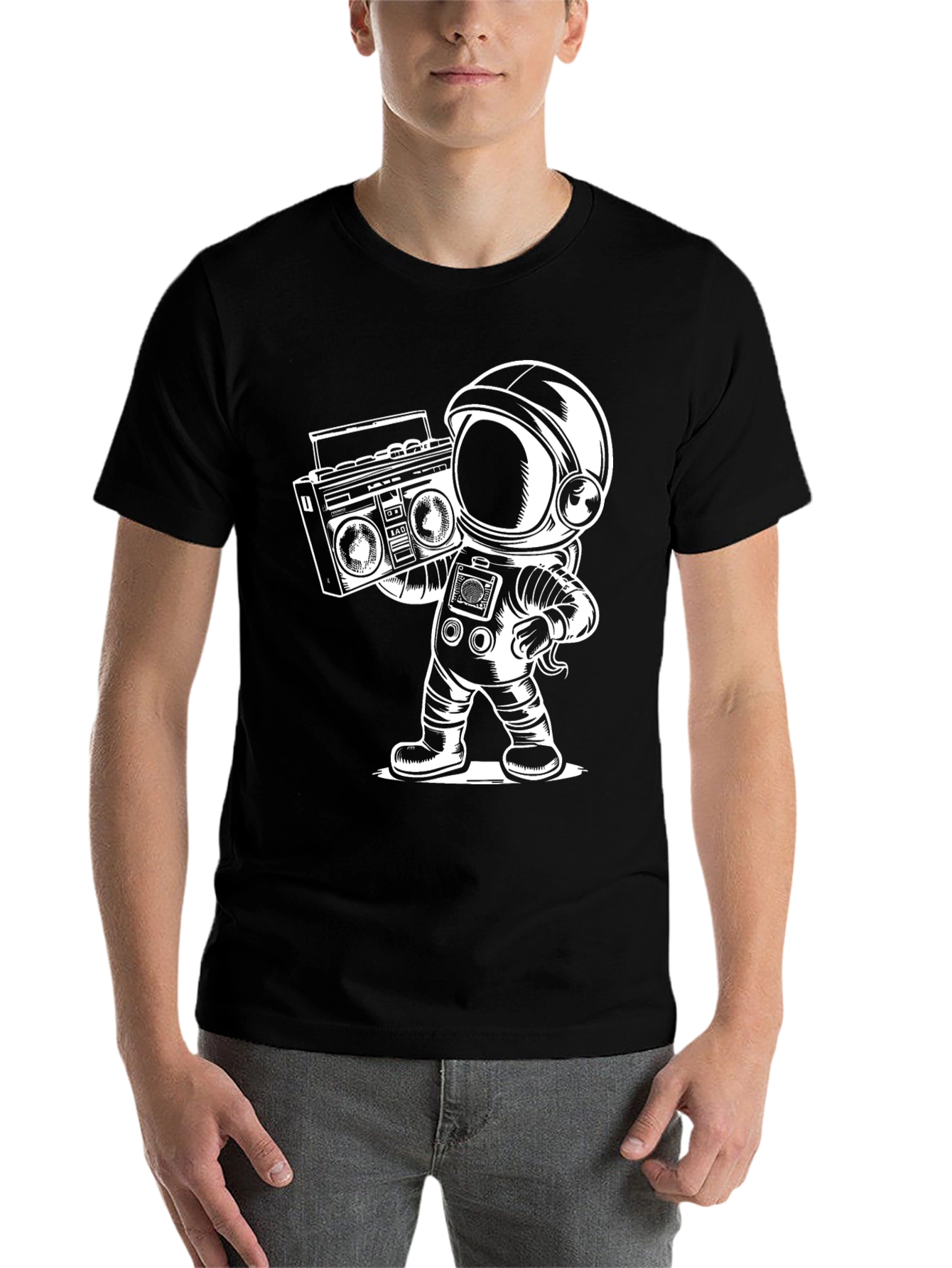 Black Retro Astronaut Boombox T-Shirt view 7