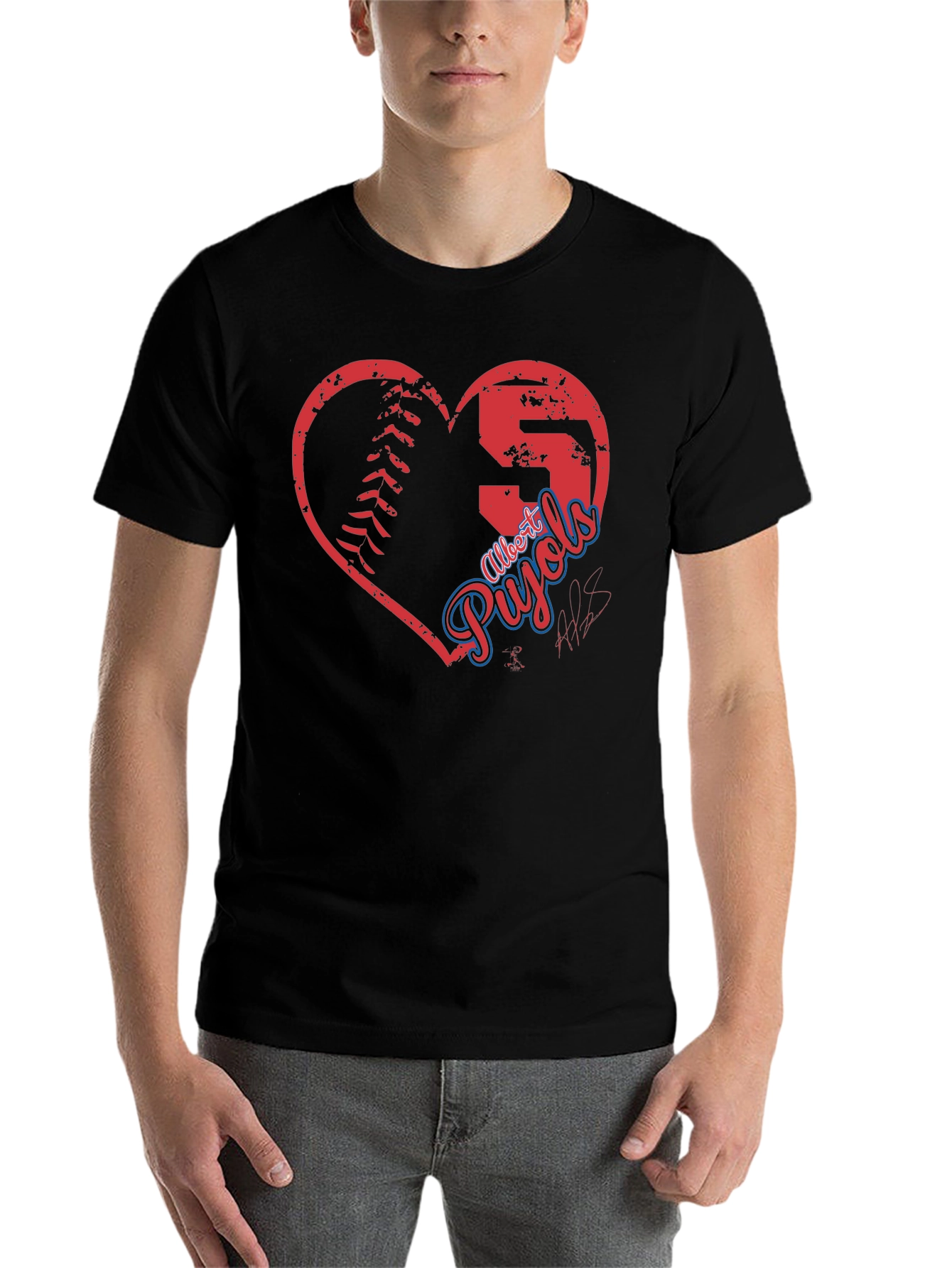 Black Albert Pujols Baseball Heart T-Shirt view 7