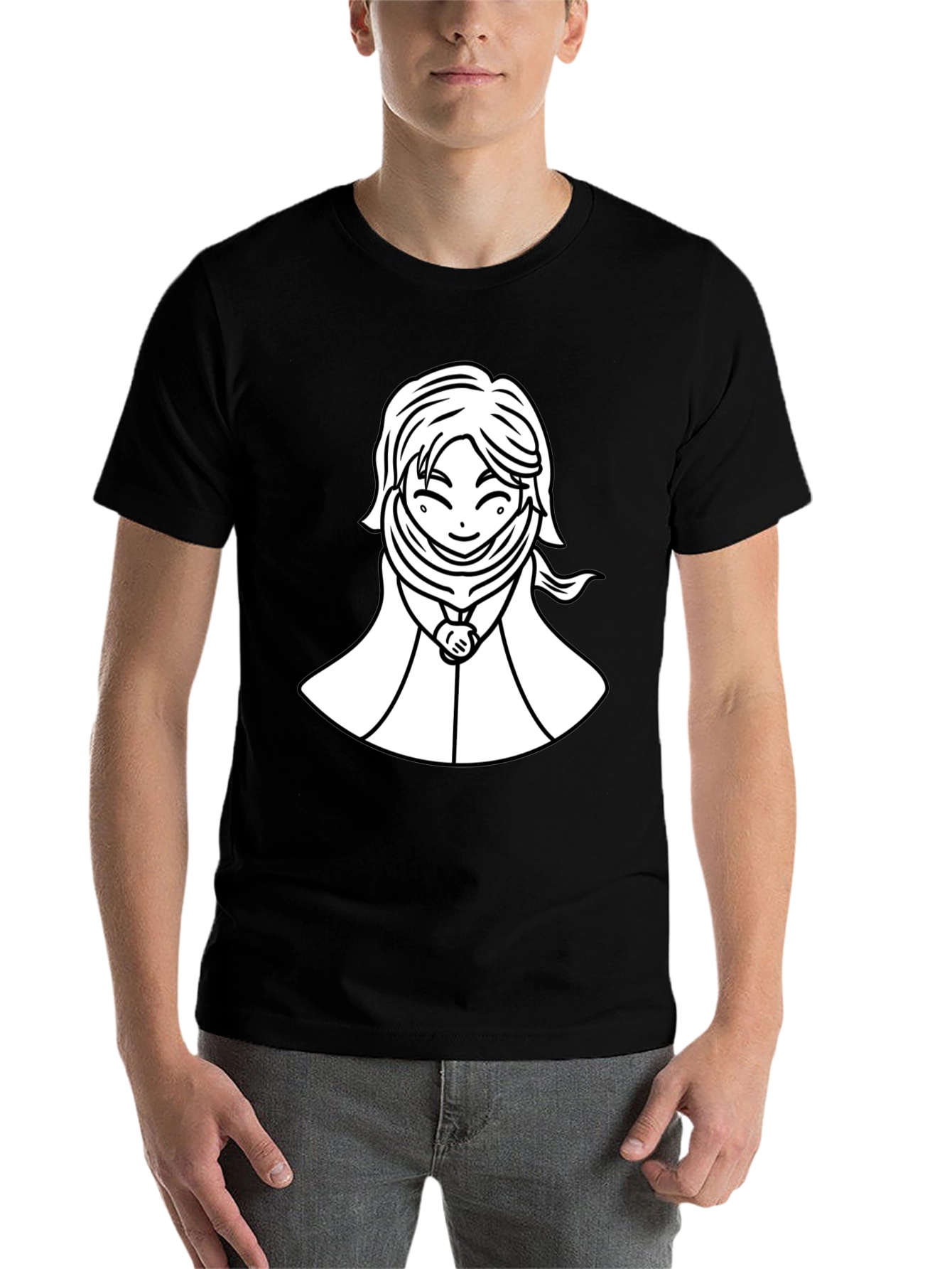 Black Anime Style Graphic Tee - Black Cotton T-Shirt view 7