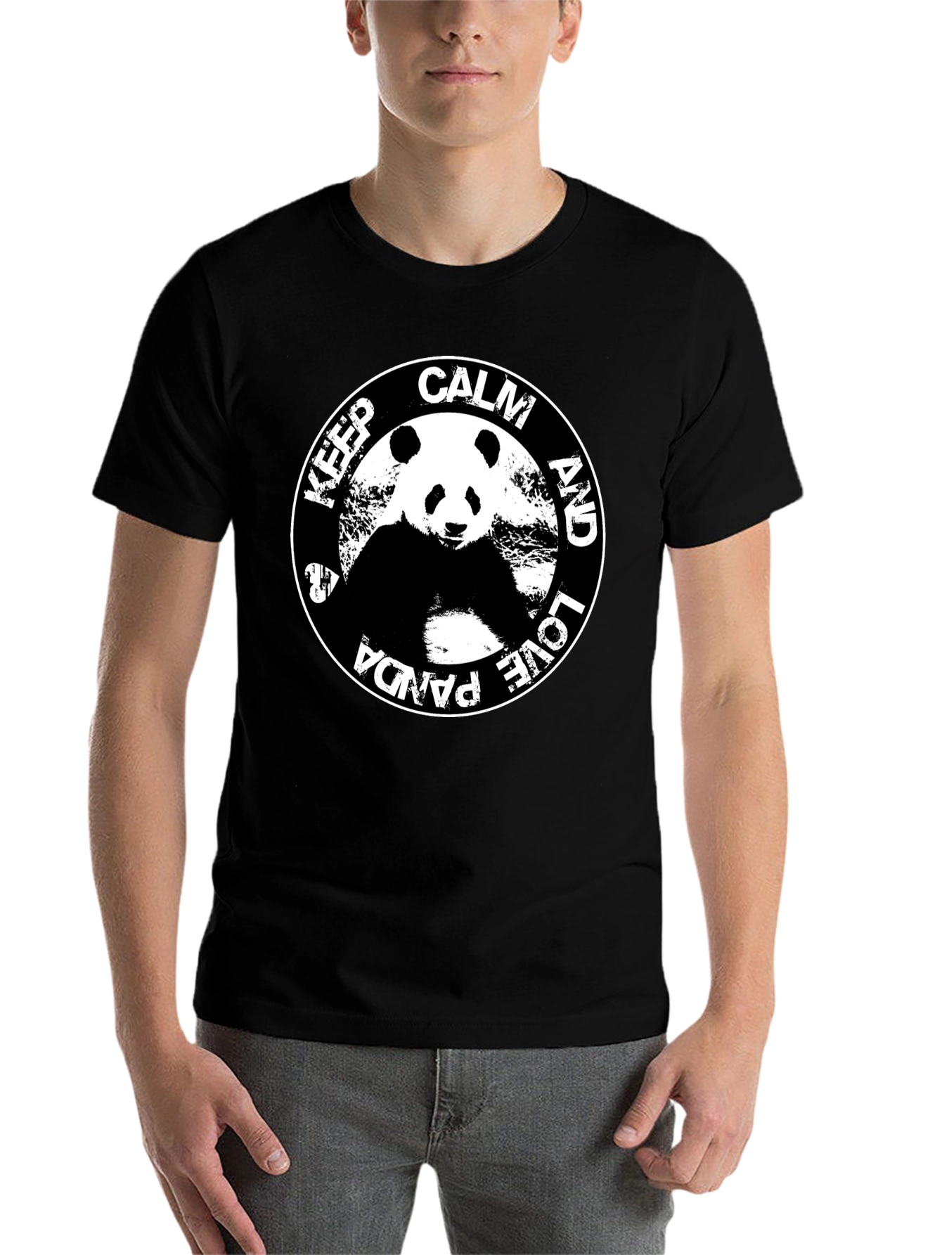 Black Keep Calm & Love Panda T-Shirt - Black Cotton Tee view 7