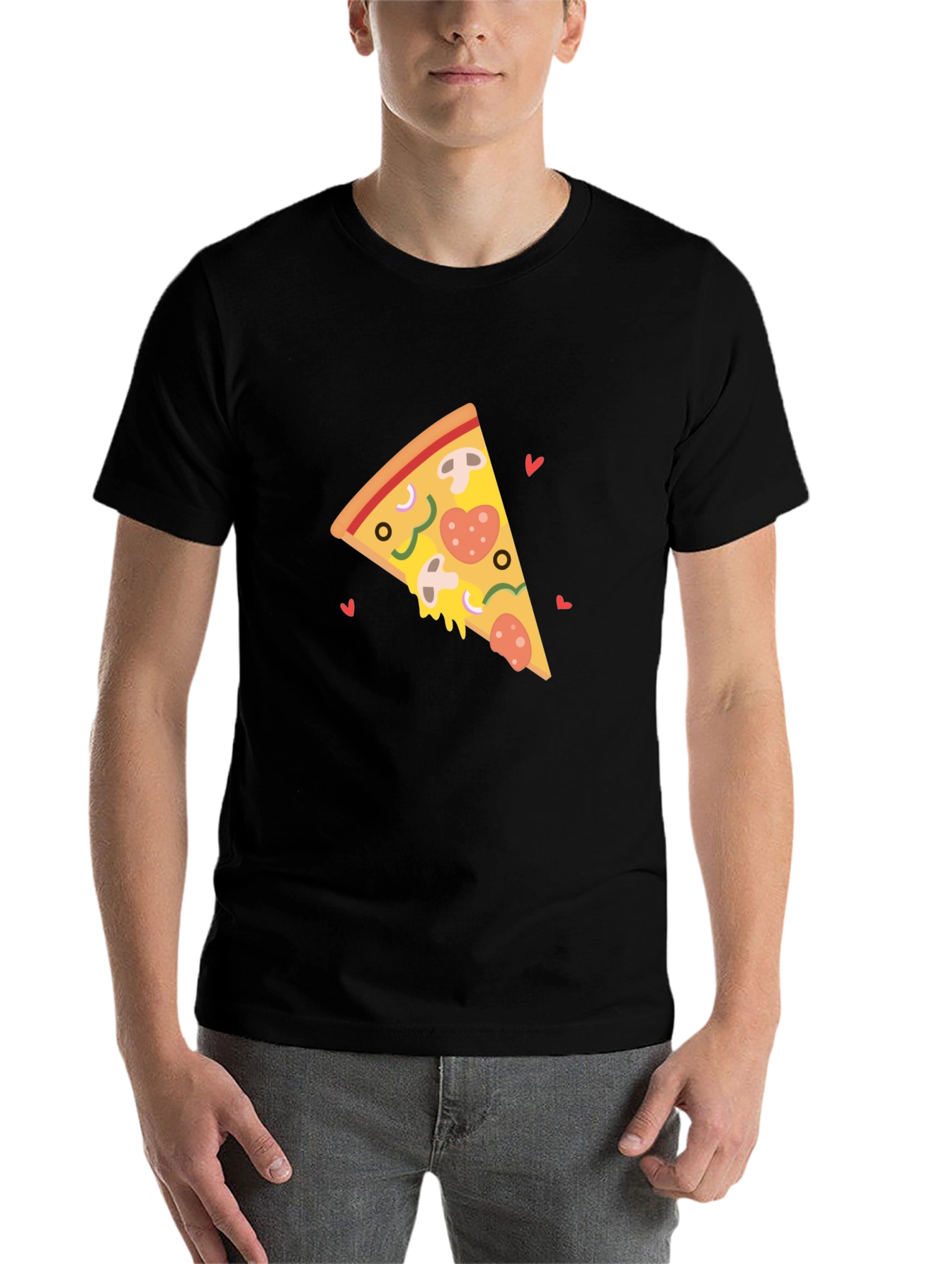 Black Pizza Slice Heart Black T-Shirt view 7