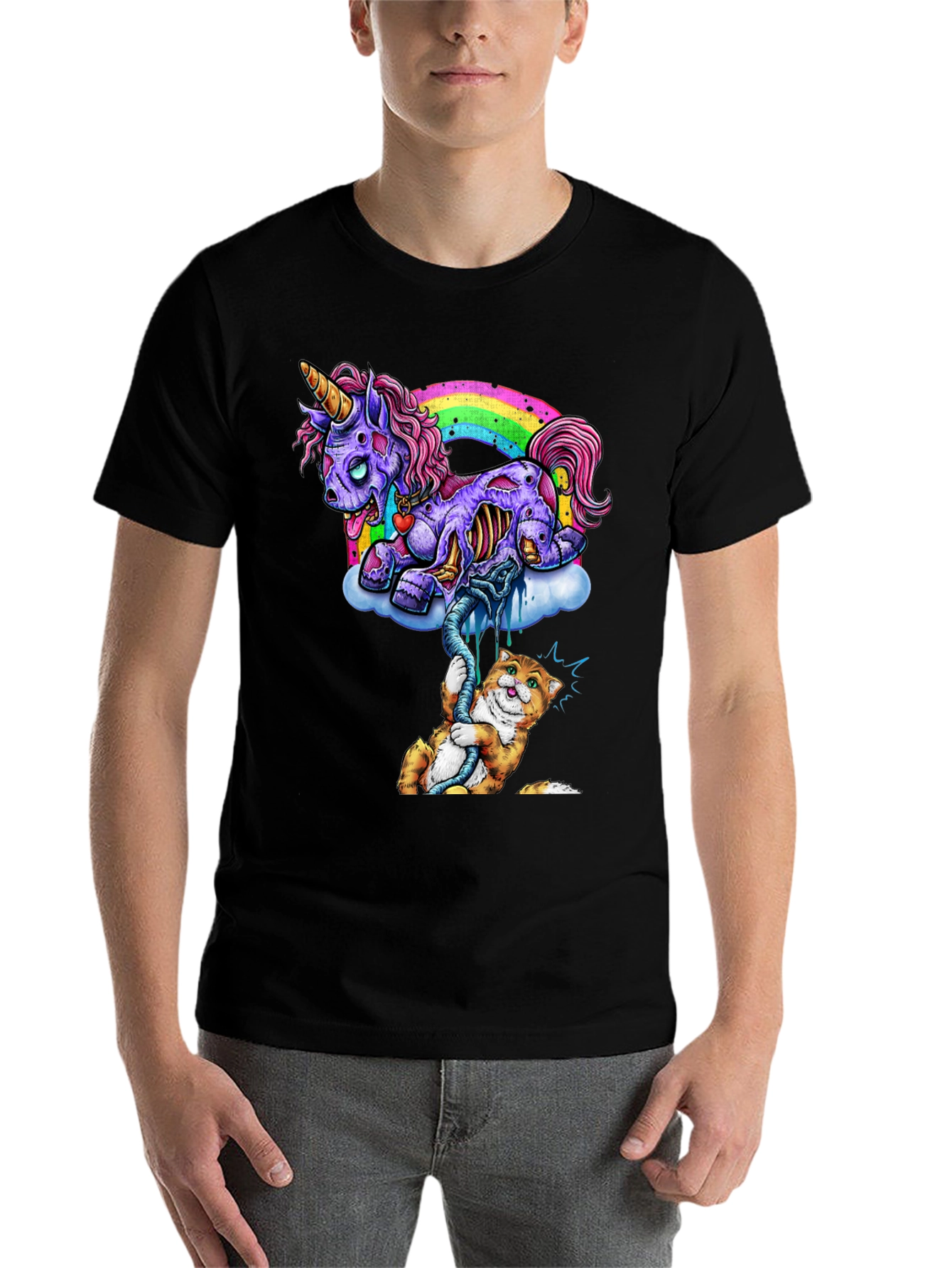 Black Zombie Unicorn & Cat Graphic Tee view 7