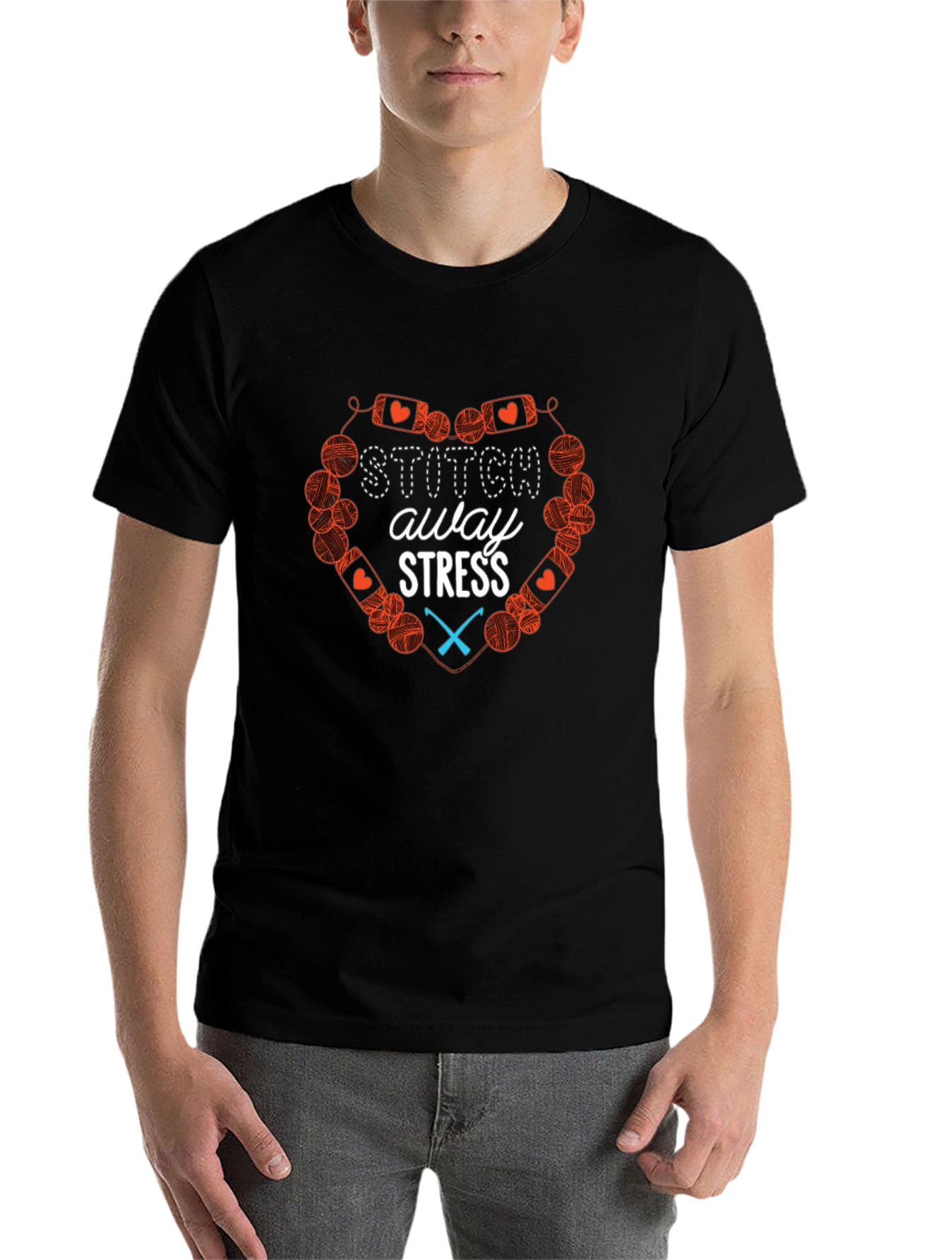 Stitch Away Stress Black Cotton T-Shirt - 7