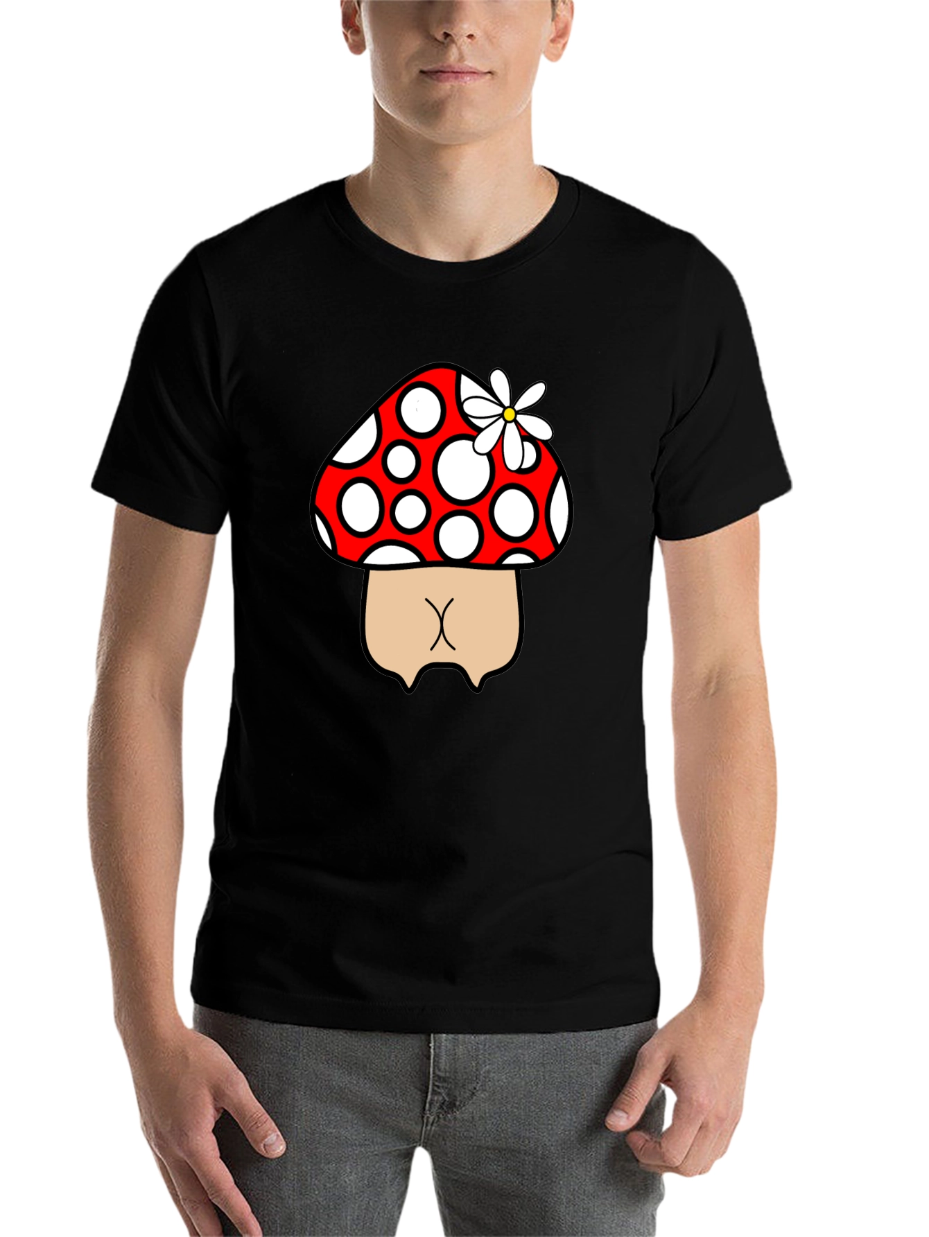 Black Mushroom Butt Funny Graphic Tee - Black view 7