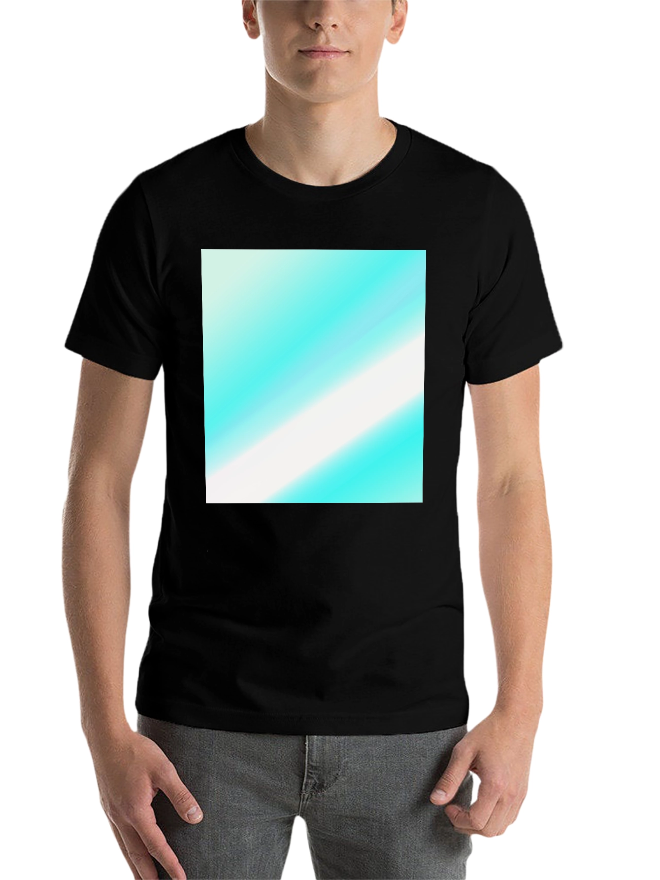 Black Modern Graphic Tee - Aqua & White Diagonal Design view 7