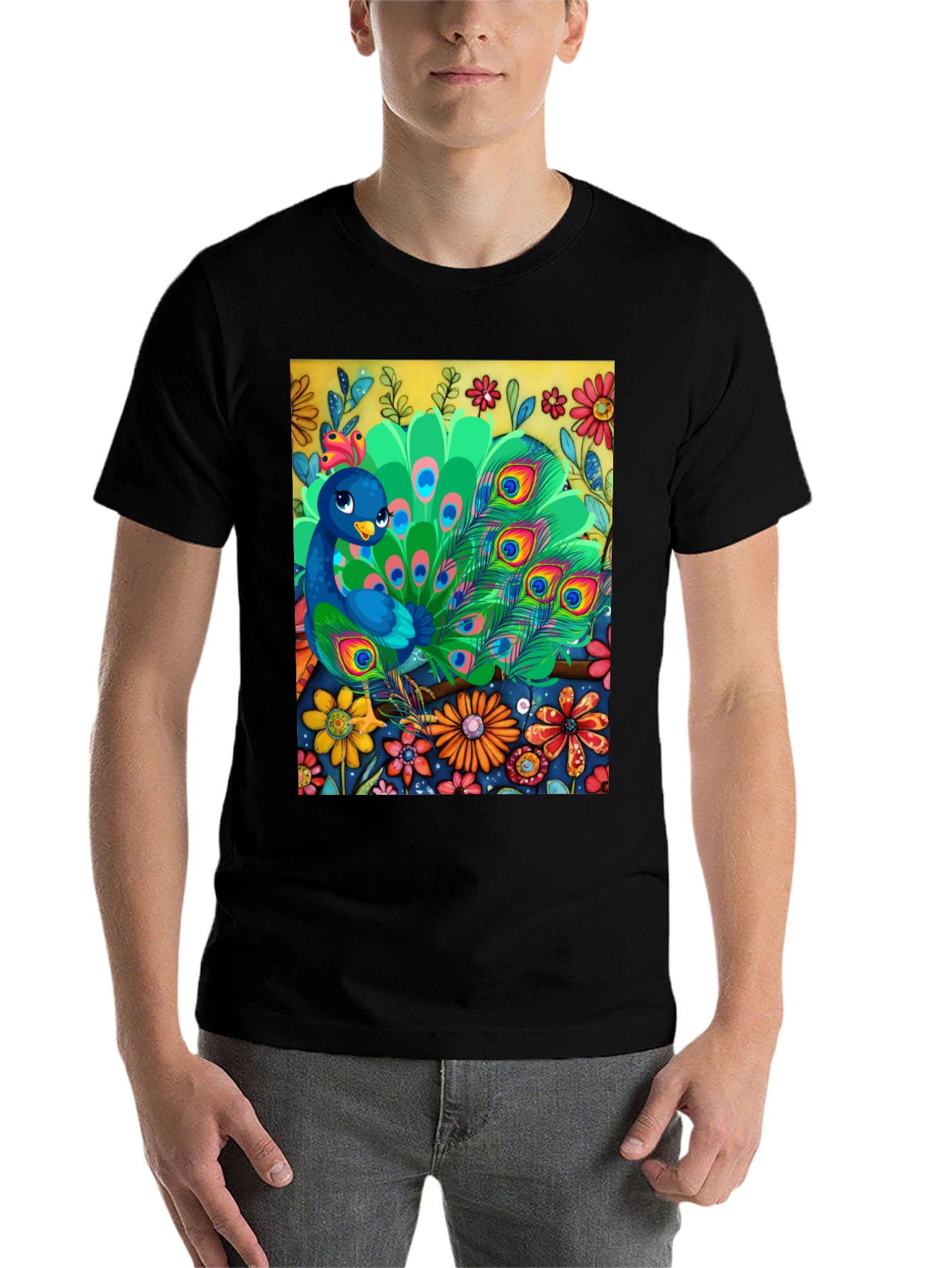 Peacock Floral Graphic Tee - Unique Art Design - 7