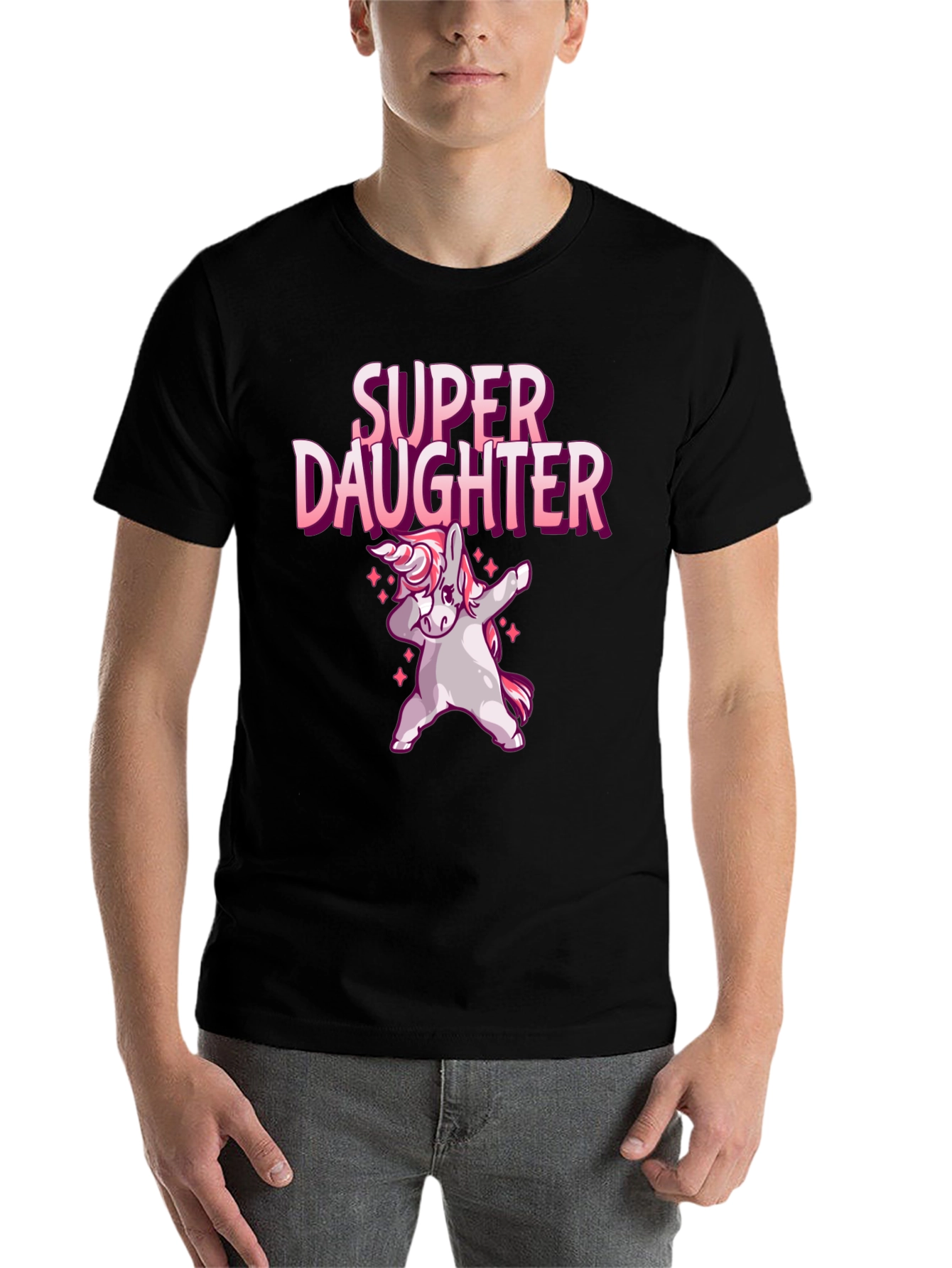 Black Super Daughter Unicorn Dab T-Shirt view 7