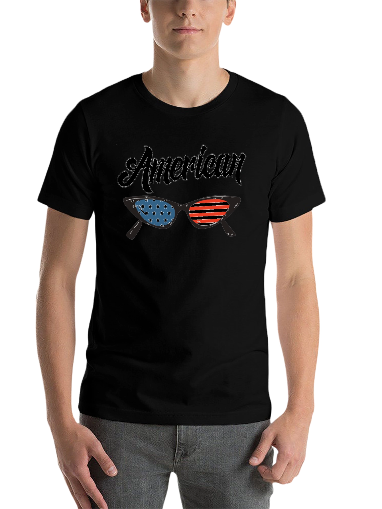 Black American Flag Sunglasses Graphic T-Shirt view 7