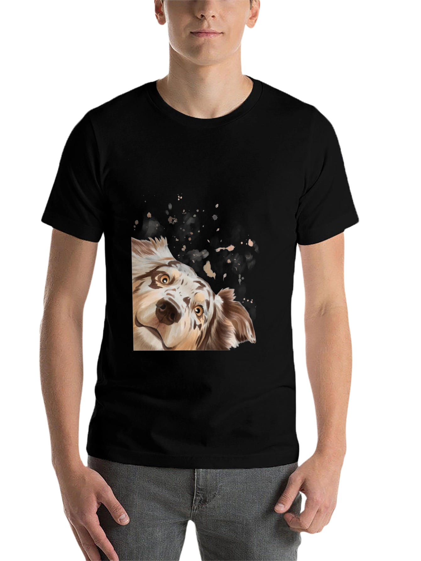Black Cute Dog Graphic Black T-Shirt view 7