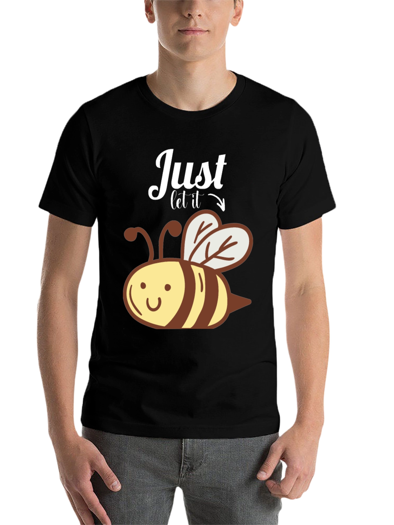 Black Just Let It Bee Funny Graphic T-Shirt view 7