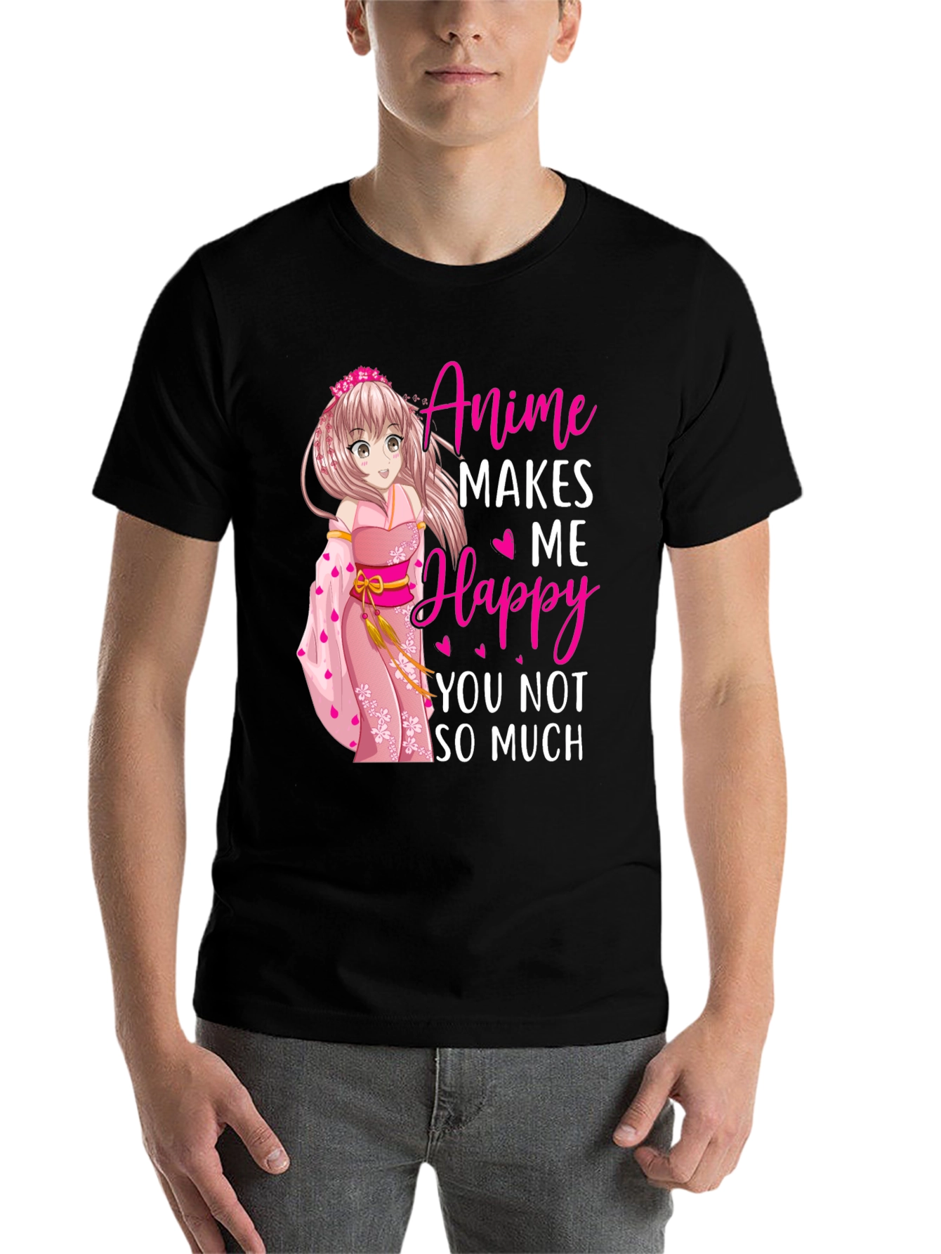 Black Anime Makes Me Happy T-Shirt view 7