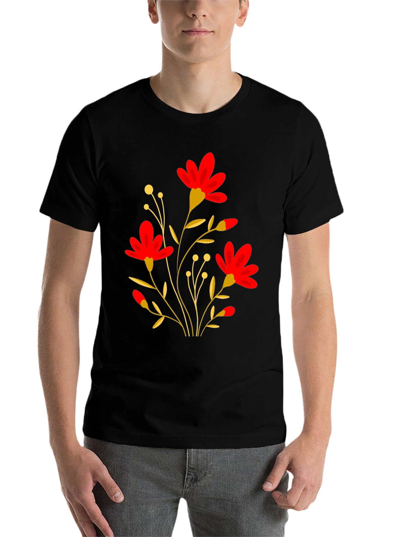 Black Floral Graphic Black T-Shirt view 7