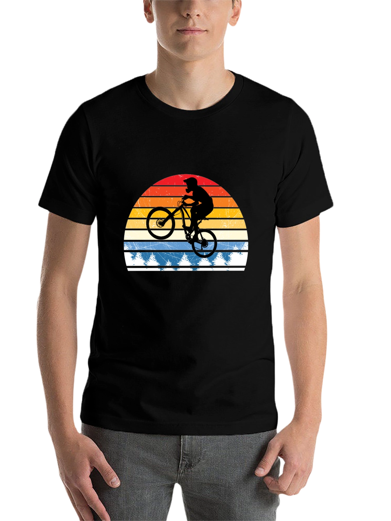 Black Mountain Bike Retro Sunset T-Shirt view 7
