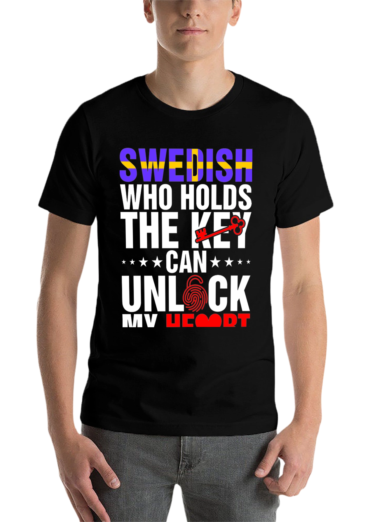 Black Swedish Key to My Heart T-Shirt view 7