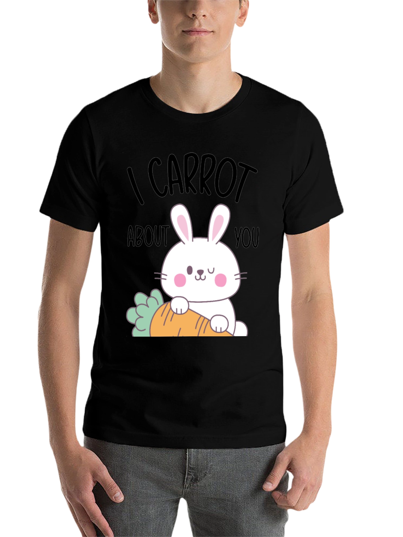 Black I Carrot About You Funny Easter Bunny T-Shirt view 7