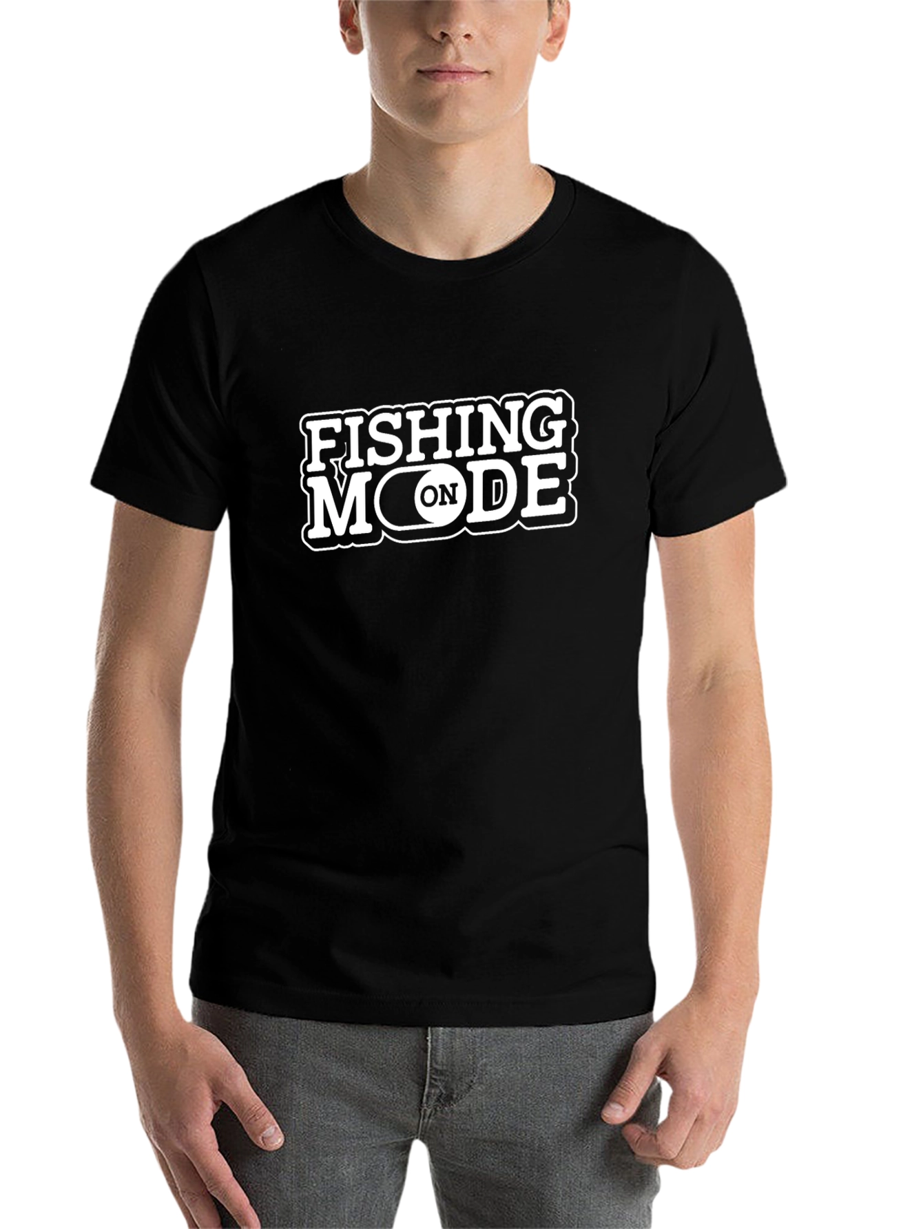 Black Fishing Mode On T-Shirt - Black Cotton Graphic Tee view 7