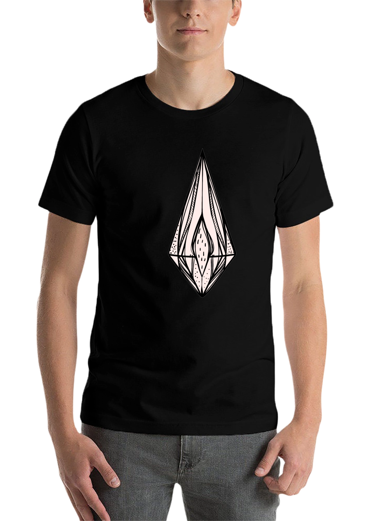 Black Black Graphic Tee - Abstract Diamond Design view 7