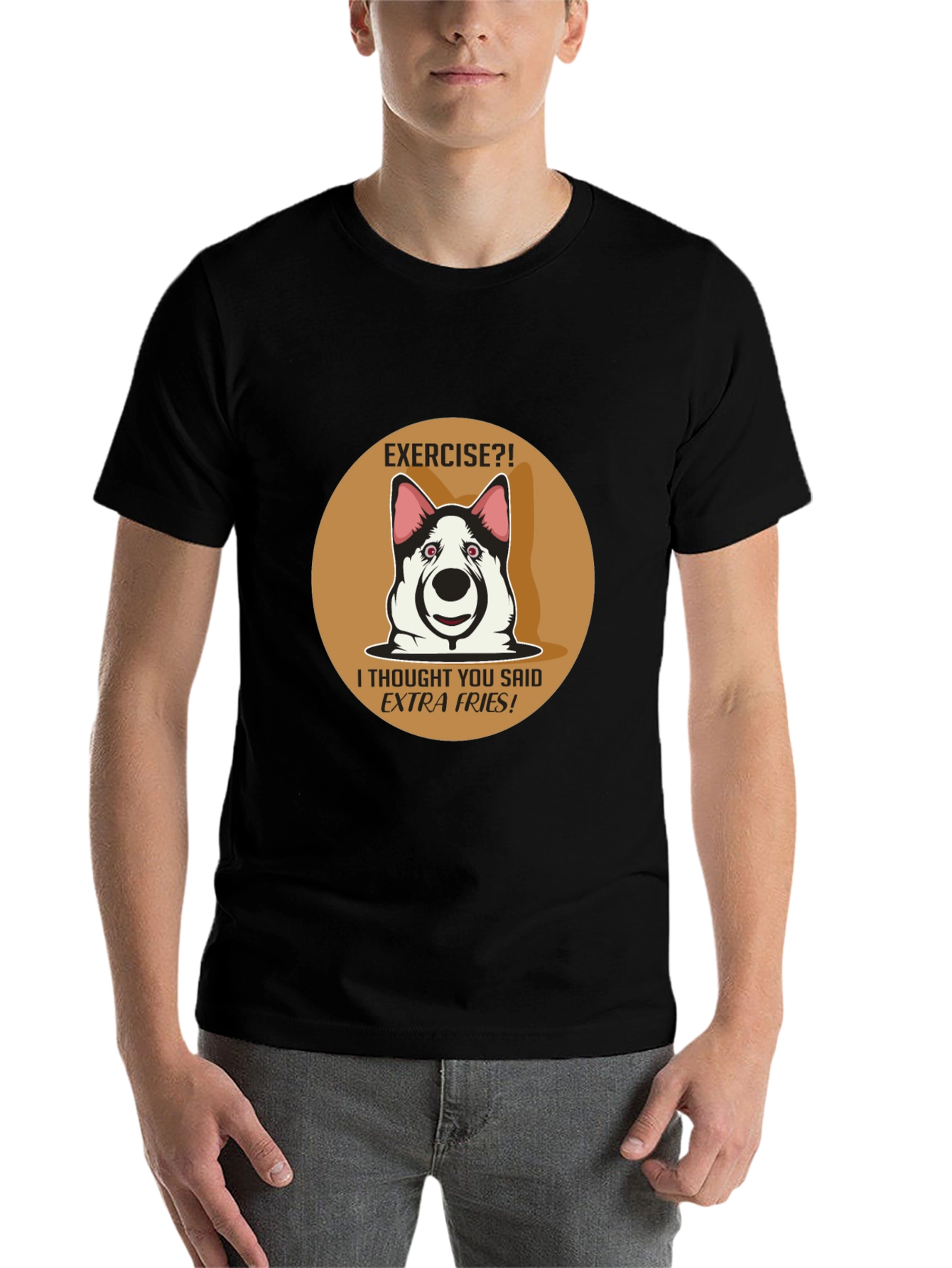 Black Exercise? Extra Fries! Funny Dog T-Shirt view 7