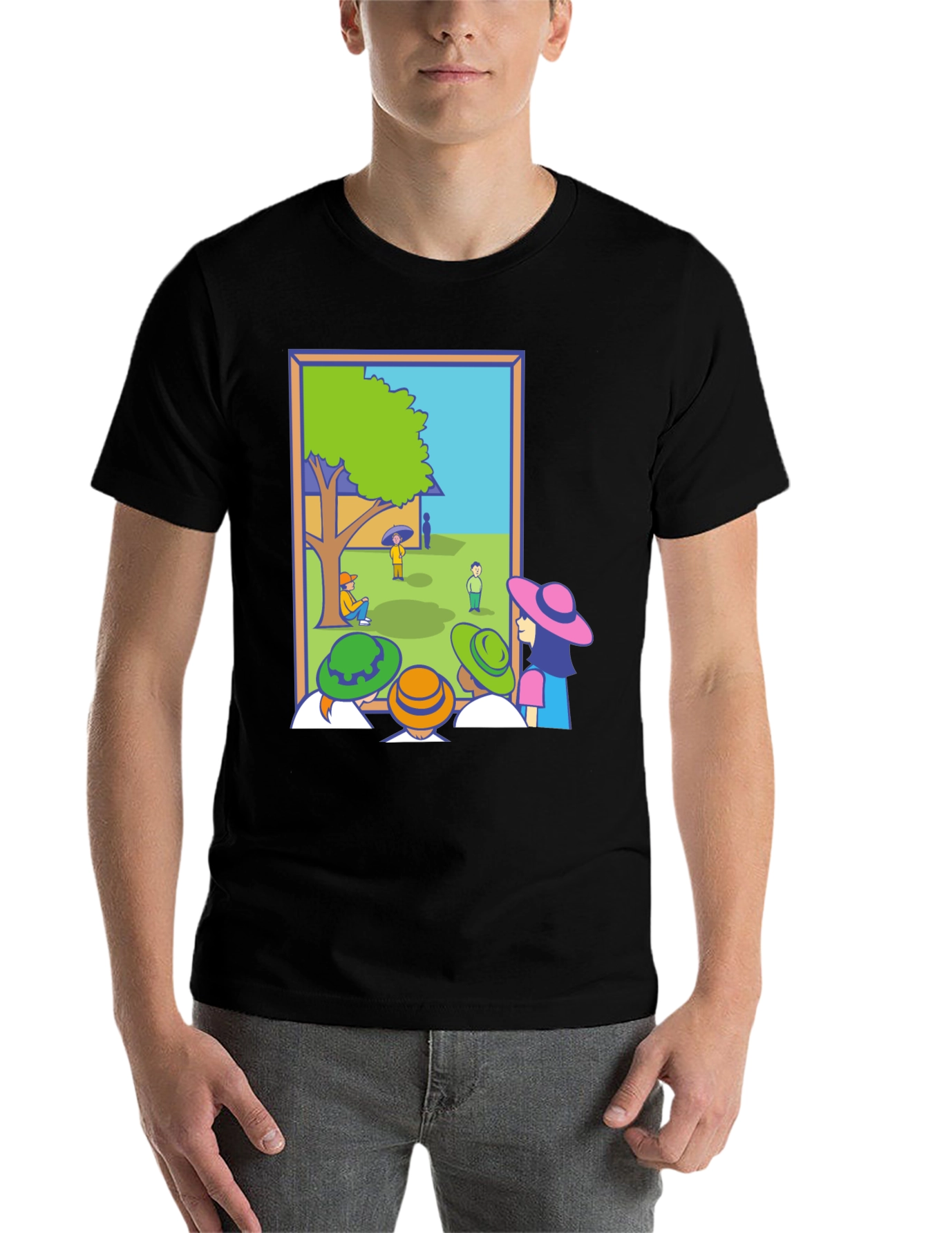 Black Cartoon Illustration Graphic Tee view 7