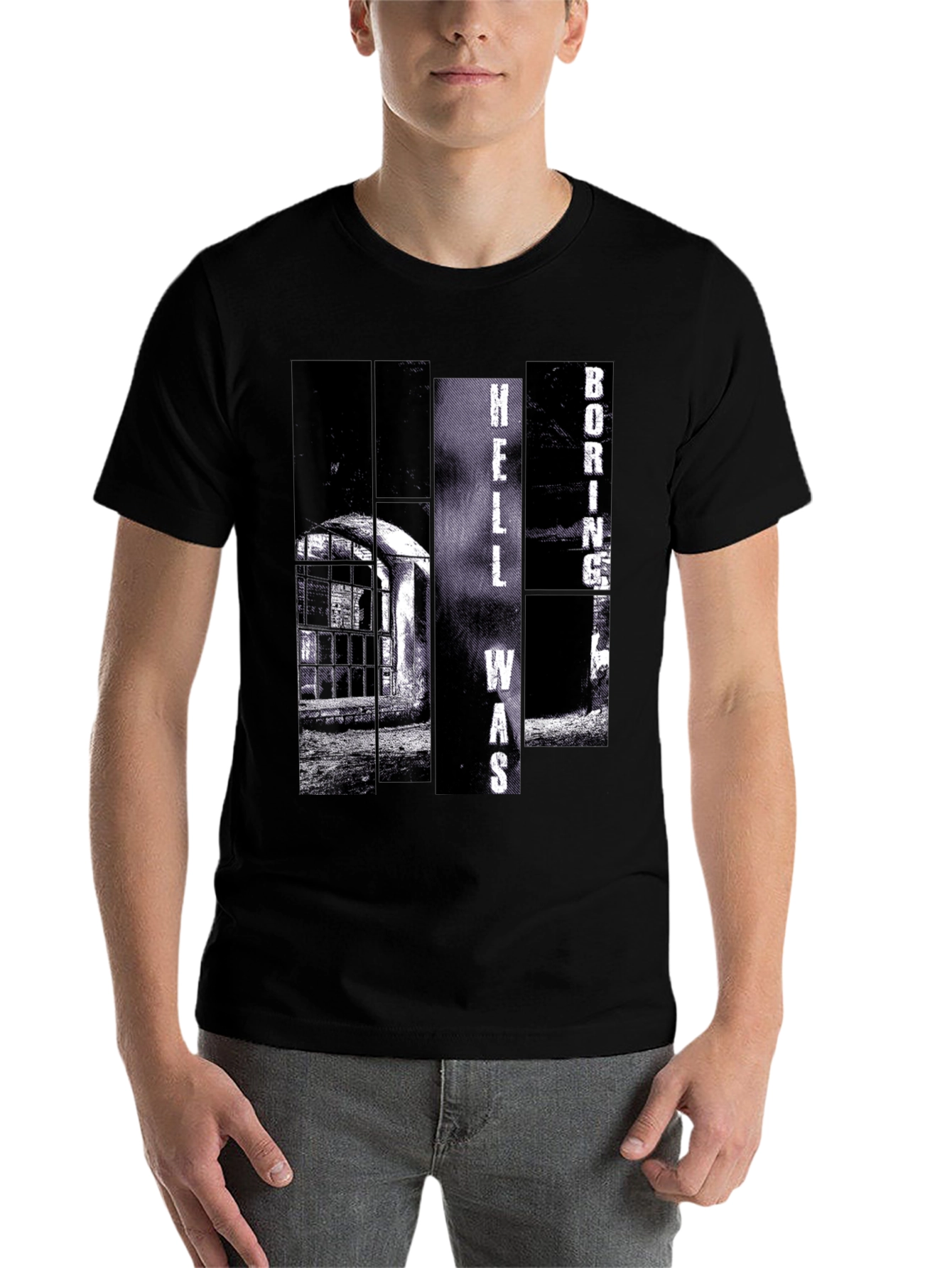 Black Hell Was Boring T-Shirt - Black view 7