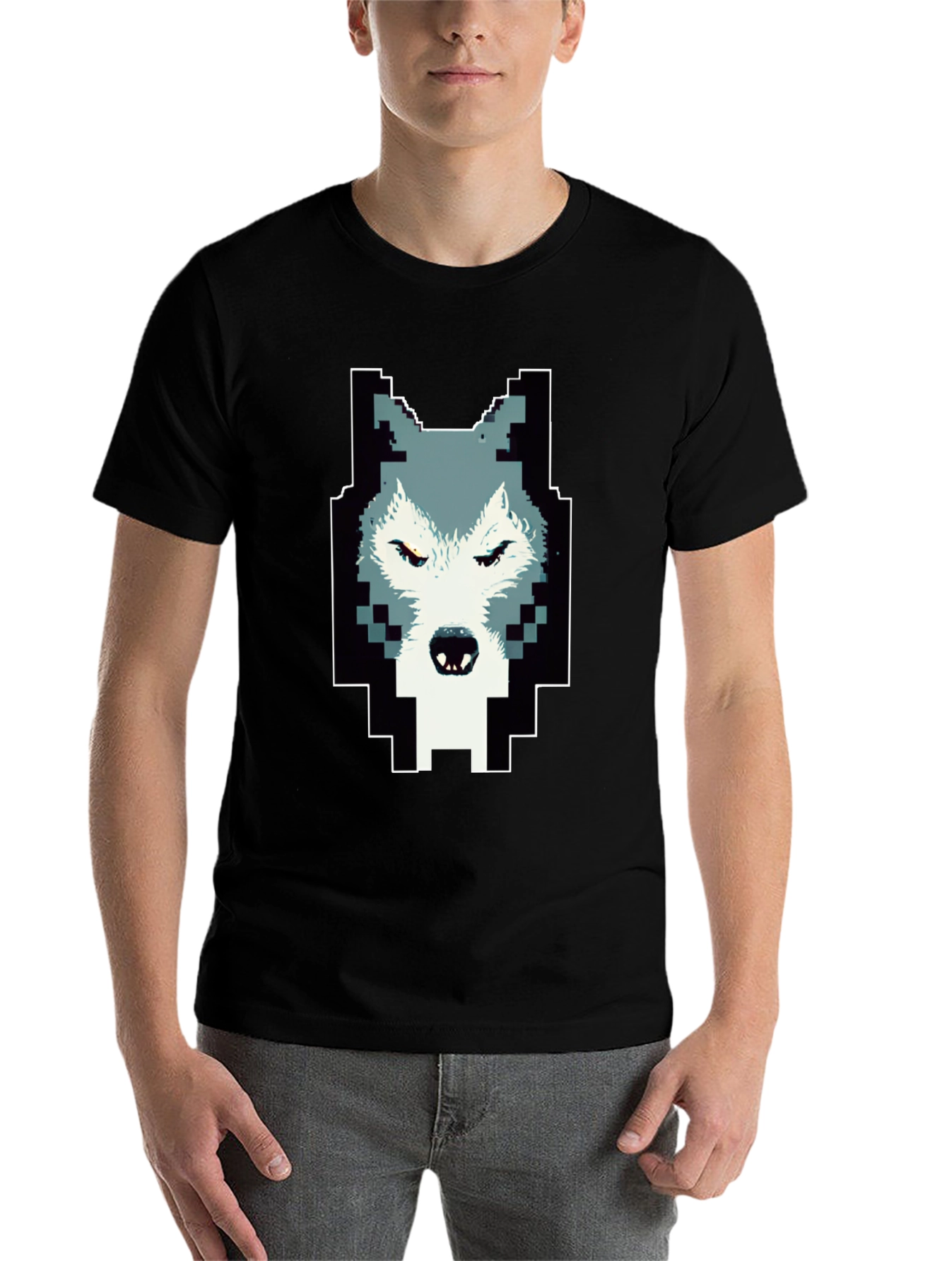 Black Pixelated Wolf Graphic Tee - Cool Design view 7