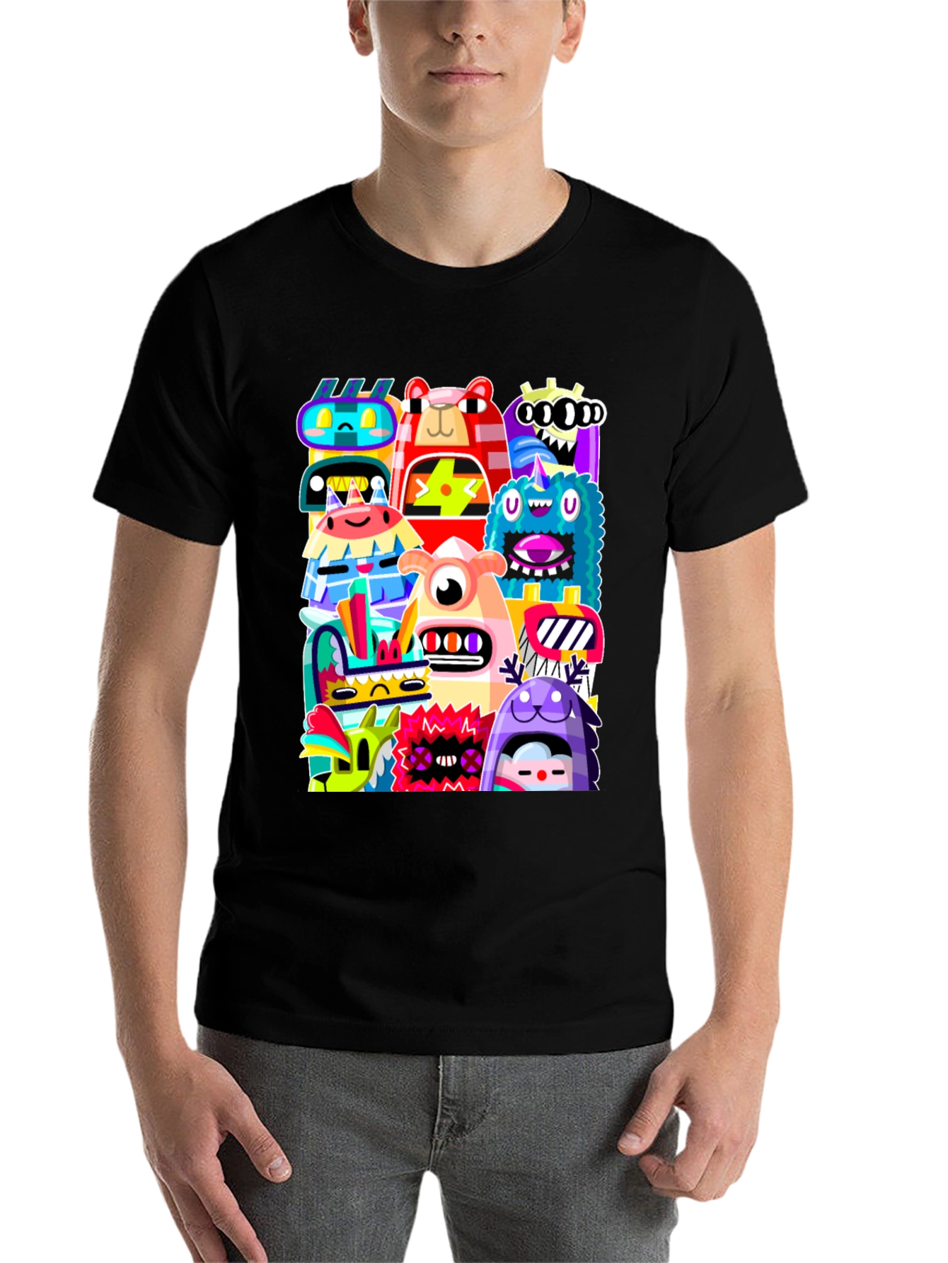 Black Monster Mash Graphic Tee - Funky Black T-Shirt view 7