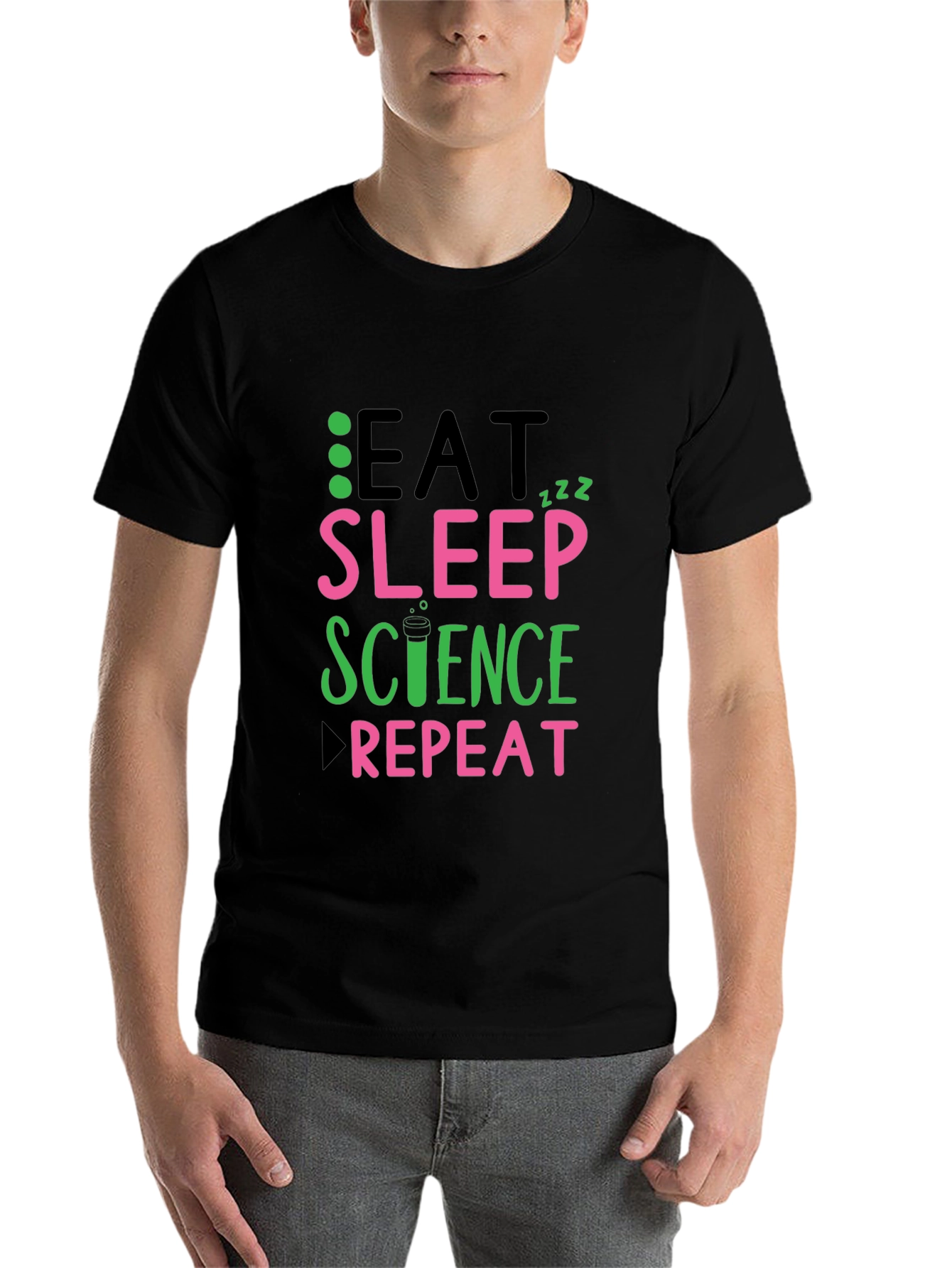 Black Eat Sleep Science Repeat Black T-Shirt view 7