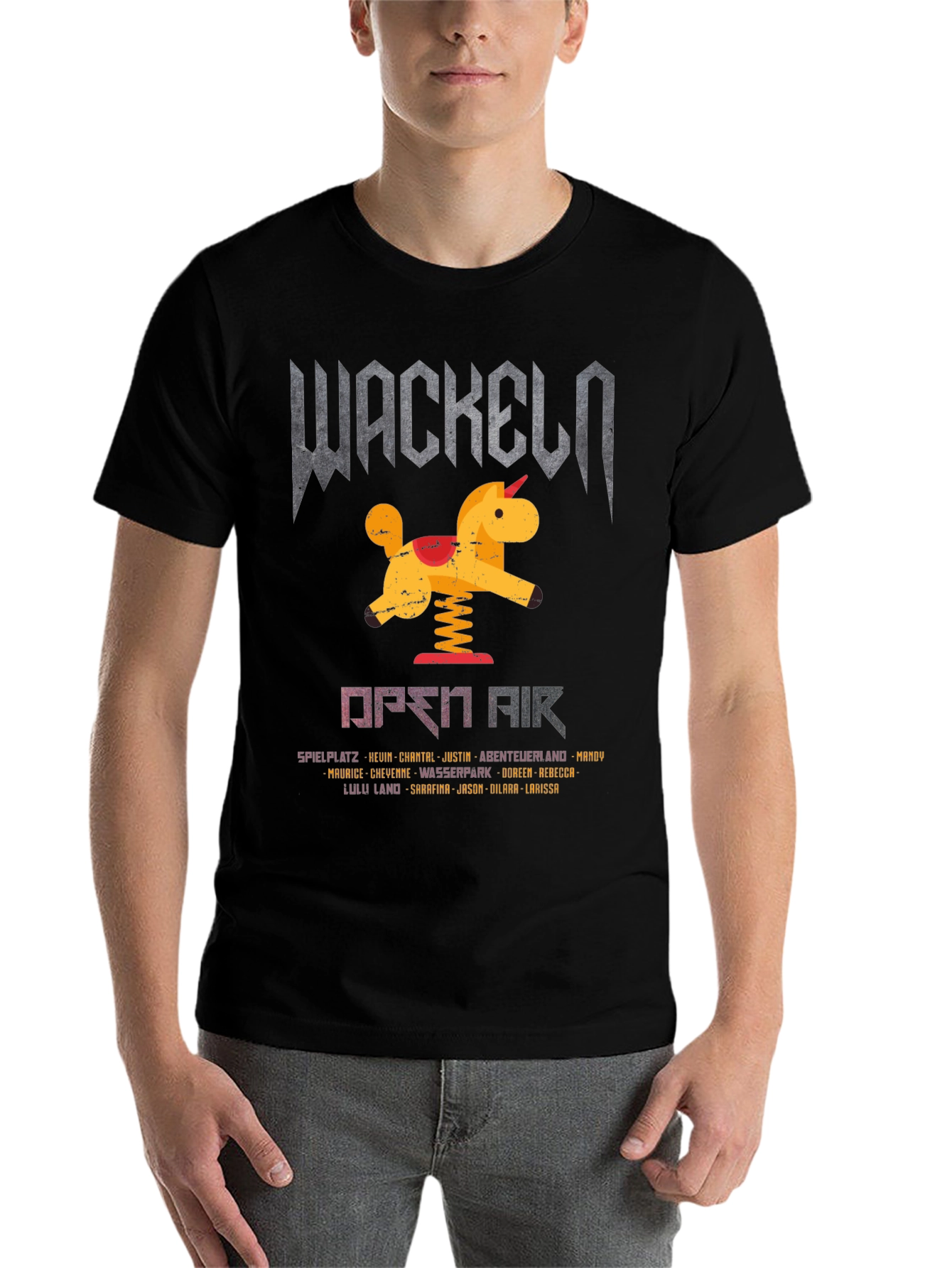Black Wackeln Open Air T-Shirt, Unicorn Design, Black view 7
