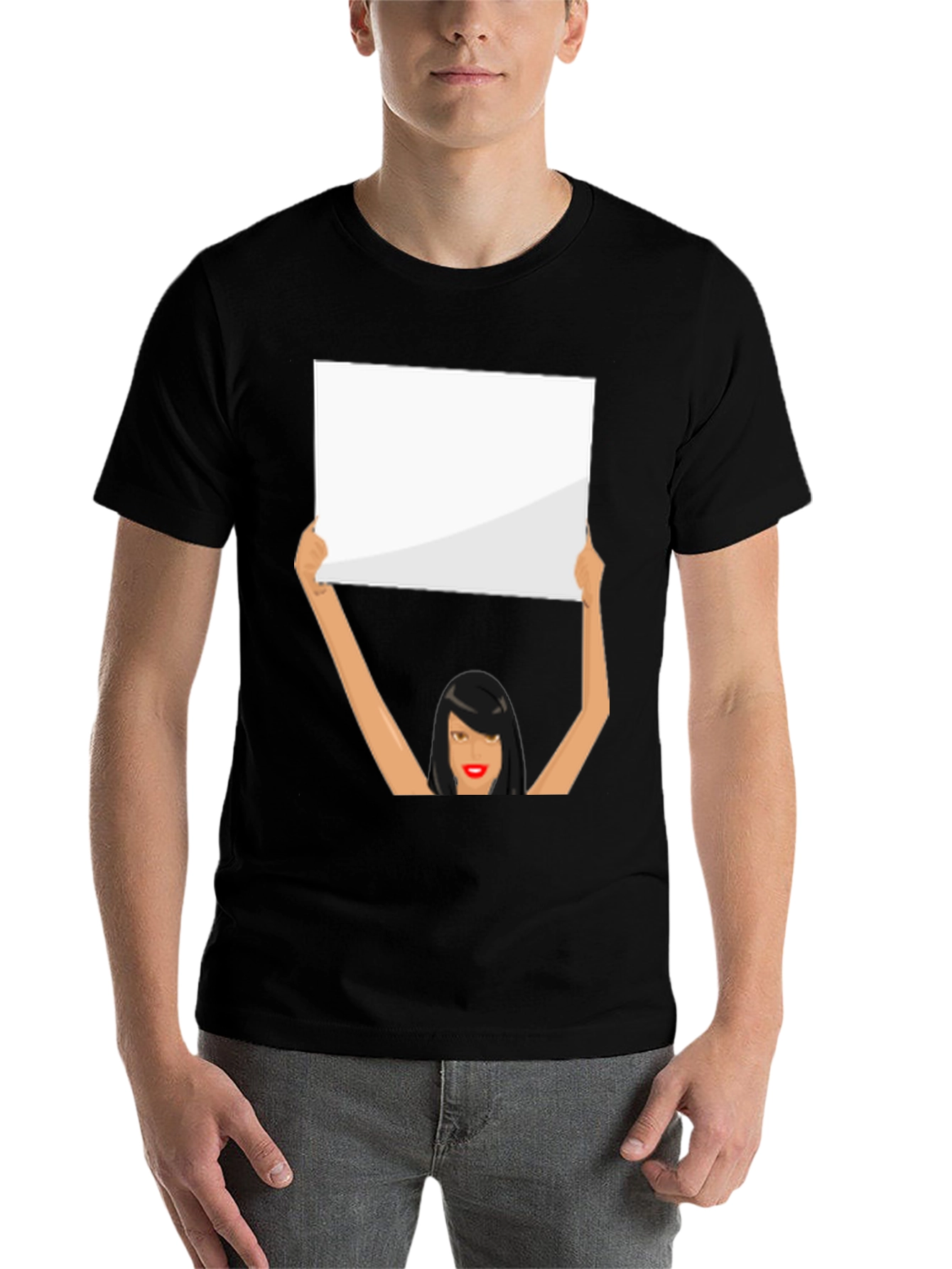 Black Novelty Graphic Tee: Woman Holding Sign view 7