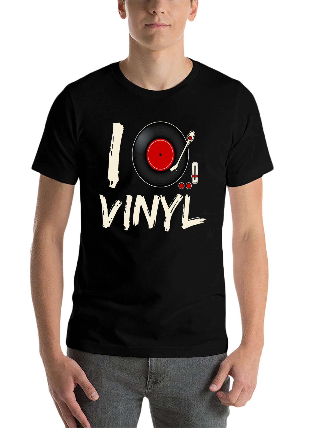 Black I Love Vinyl Black T-Shirt - Music Lover Tee view 7
