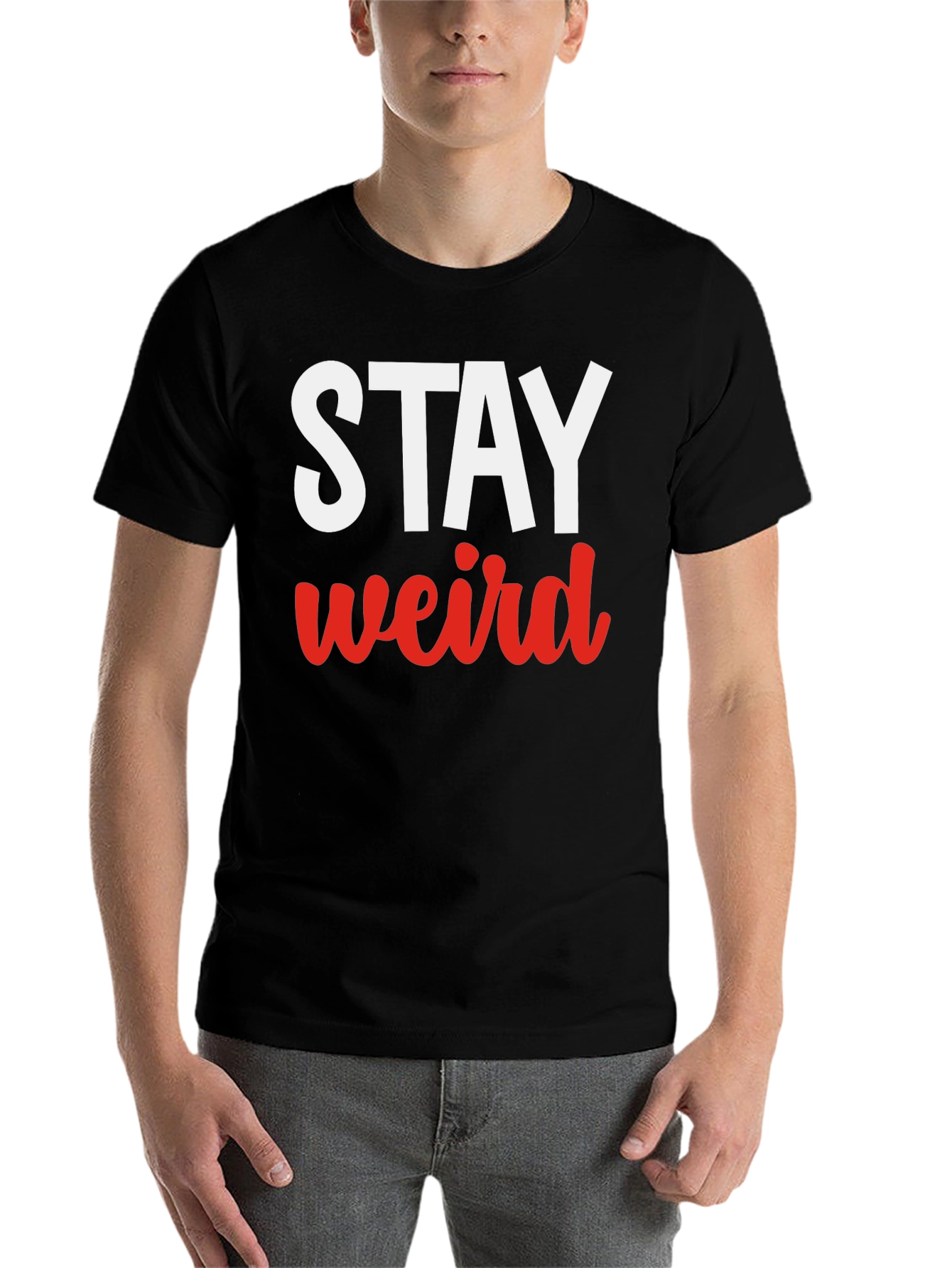 Black Stay Weird Graphic Tee - Black Casual T-Shirt view 7